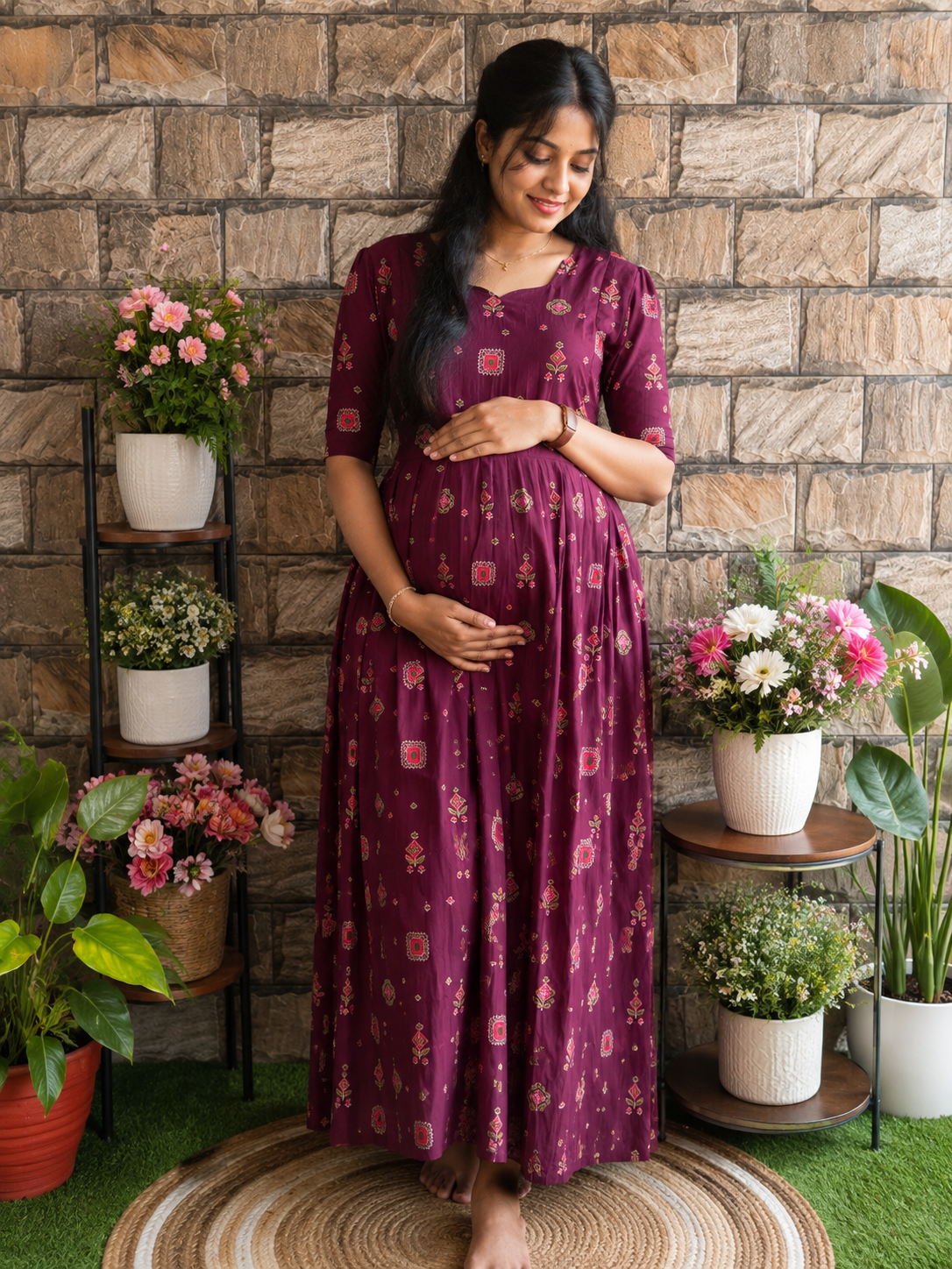 Soft cotton Maternity maxi - Brinjal