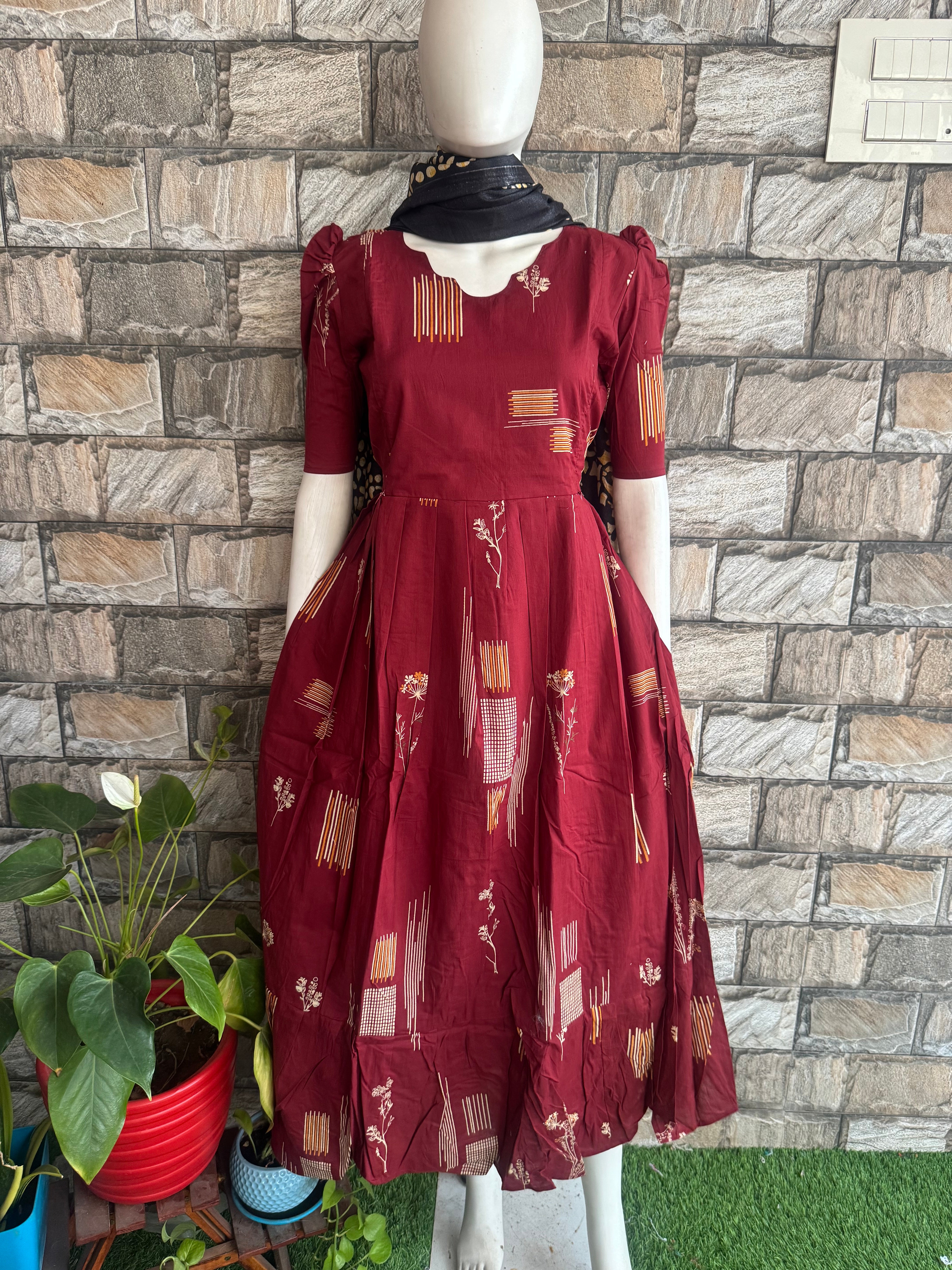 Maroon blish soft cotton Maternity maxi