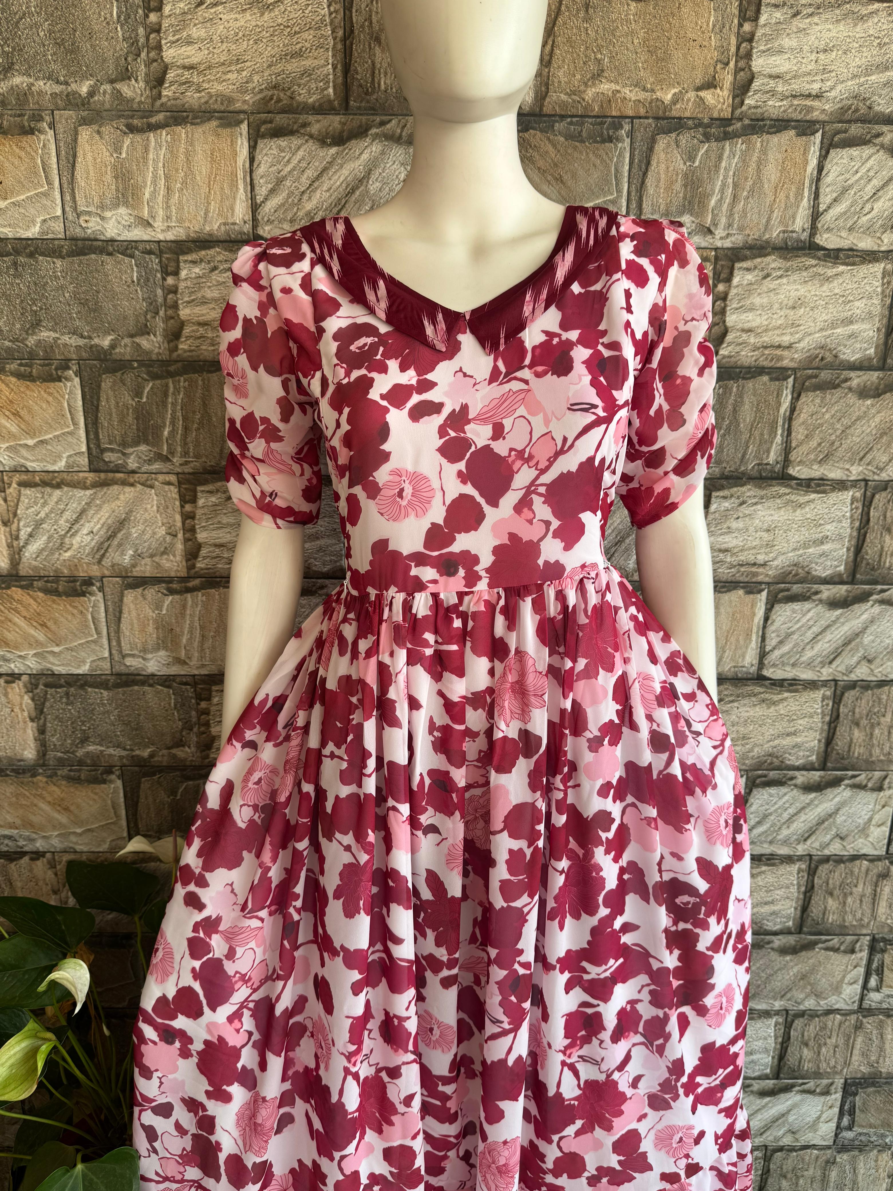 marron collar georgette maxi