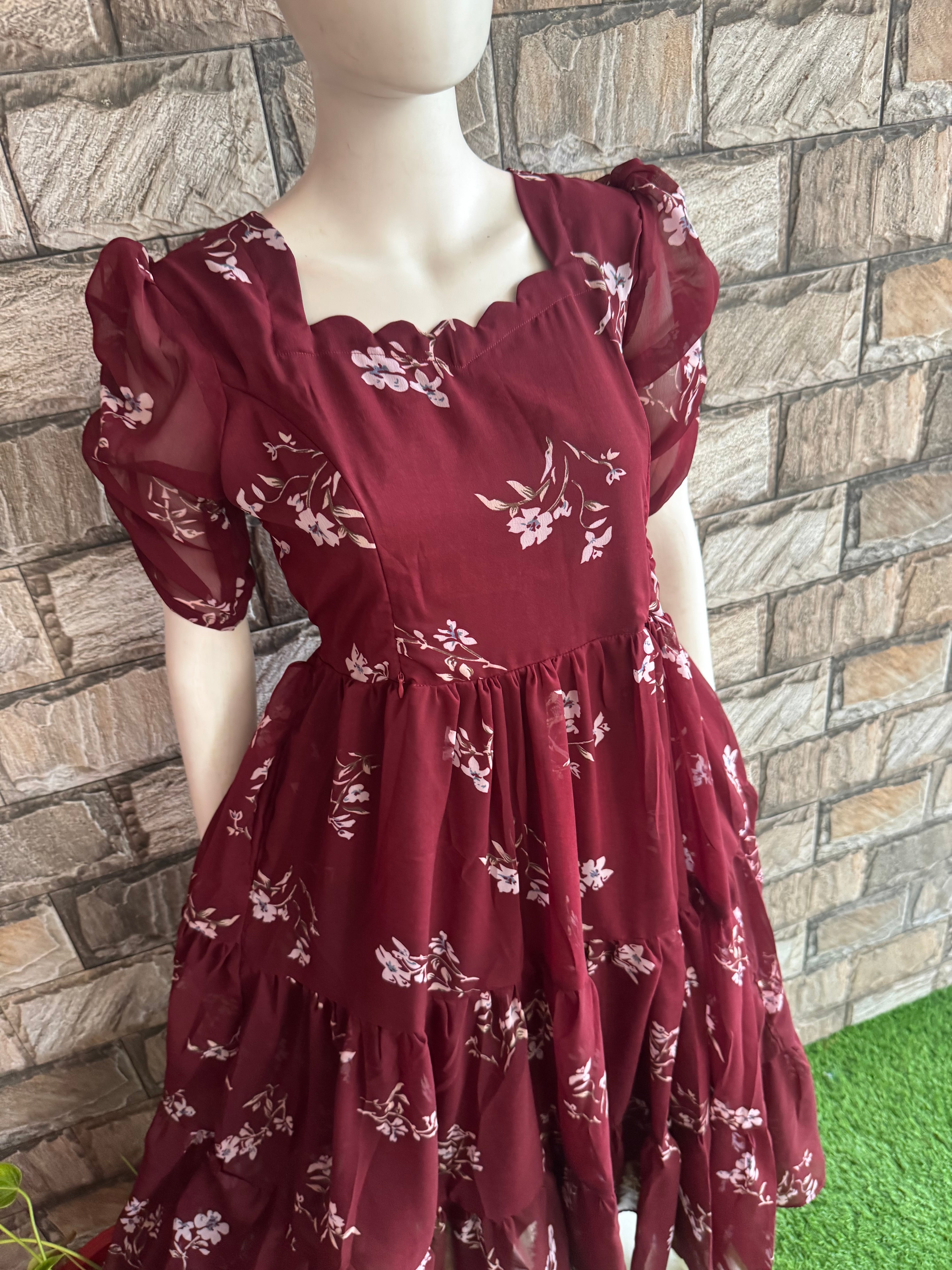 Maroon Georgette Maternity Feeding maxi