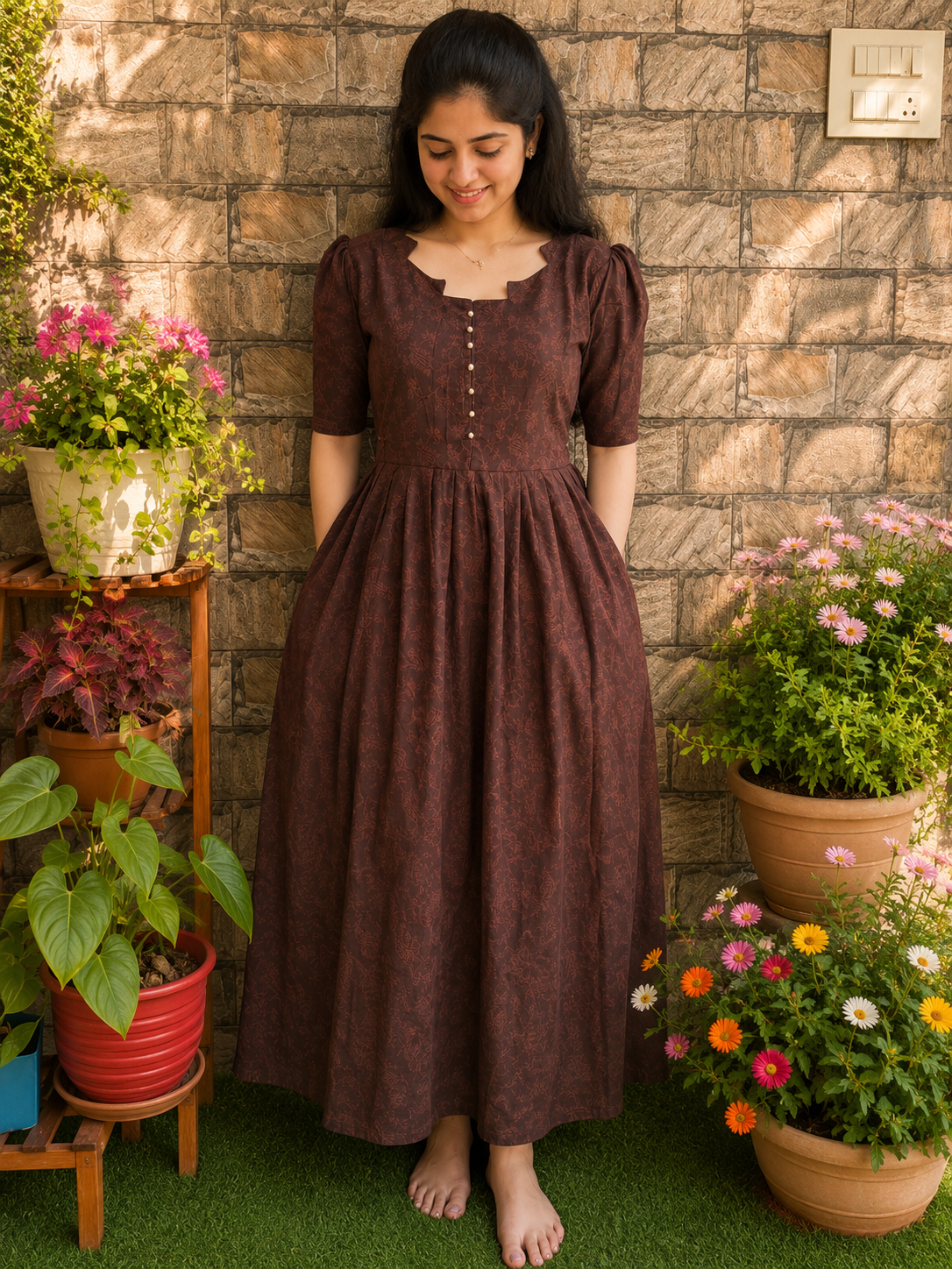 Jacquard work  maternity Feedingmaxi COFFEE BROWN