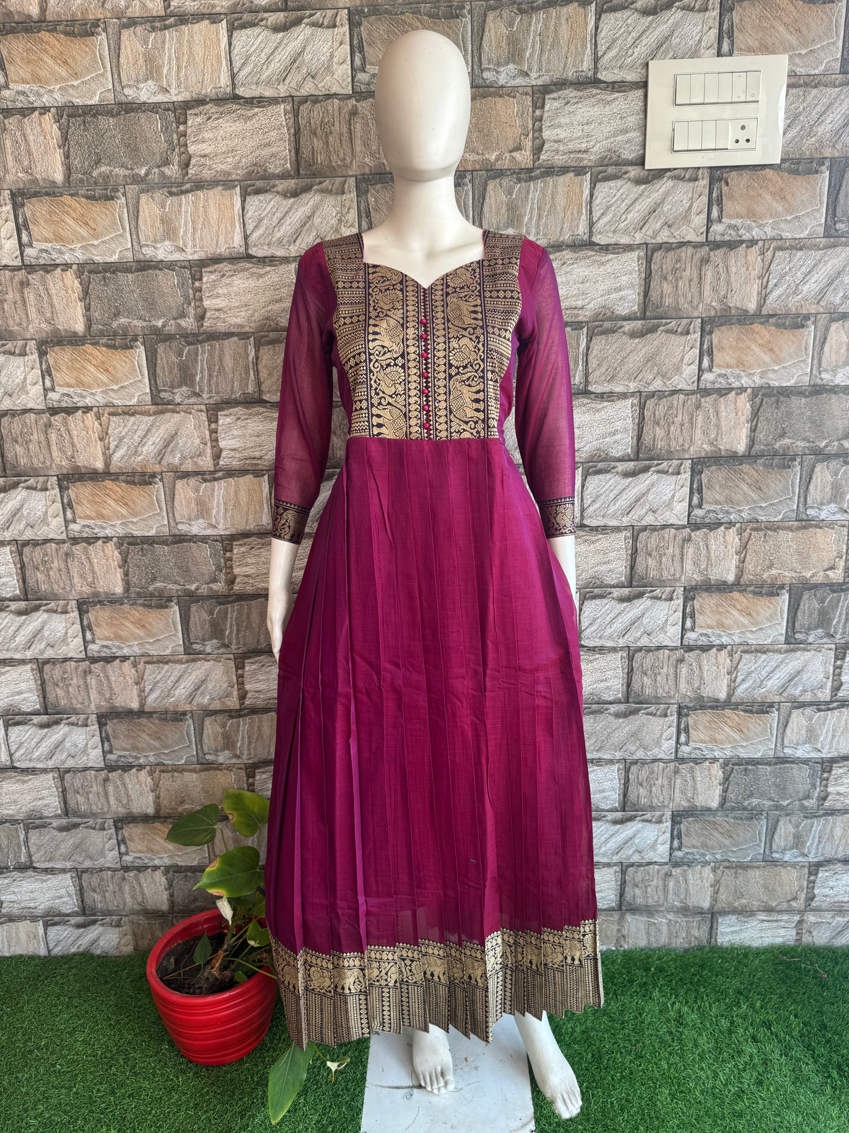 Diwali series Maternity chettinad cotton maxi with dupatta Brinjal wine