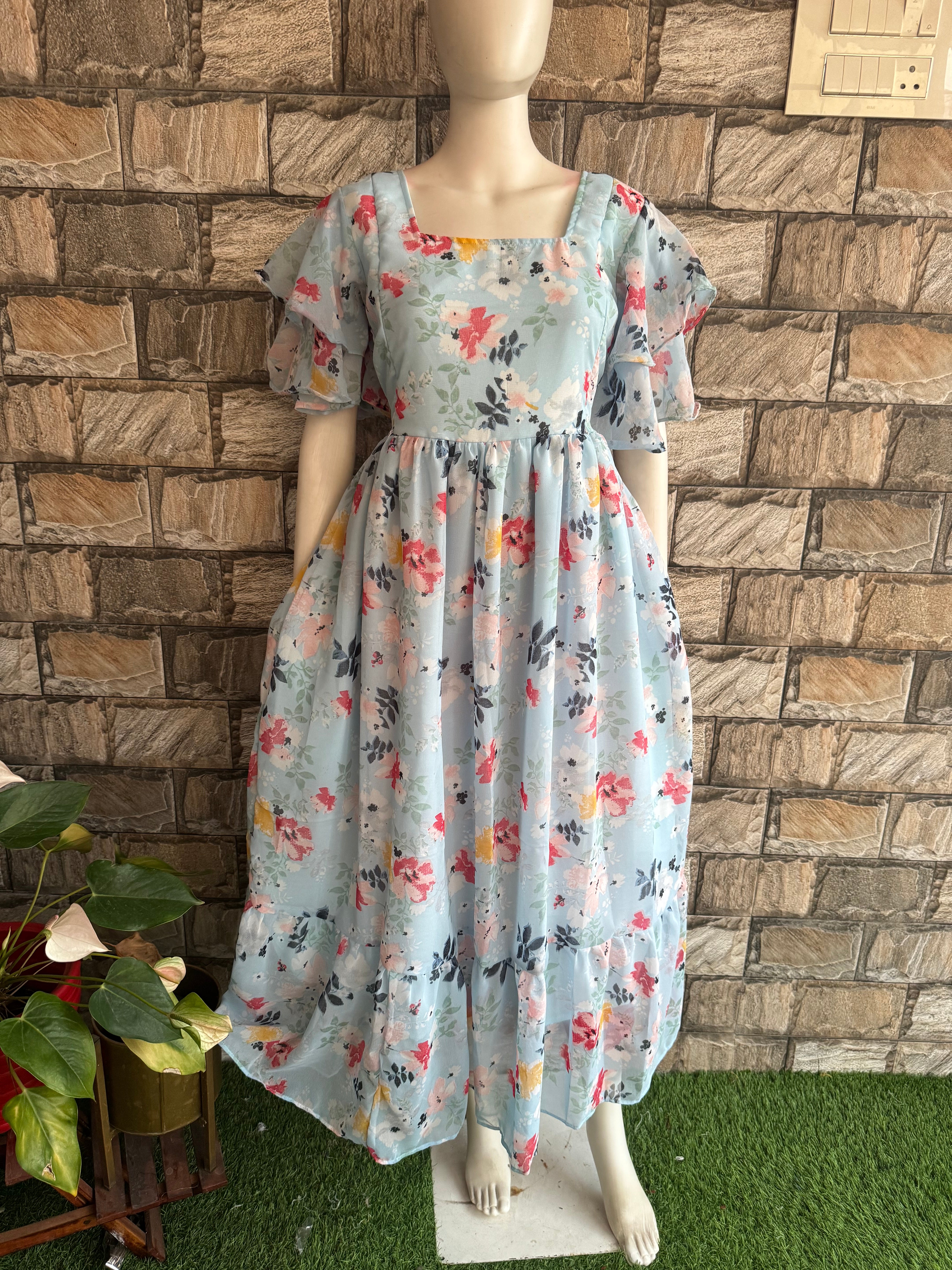 Ice Blue Georgette Maternity maxi