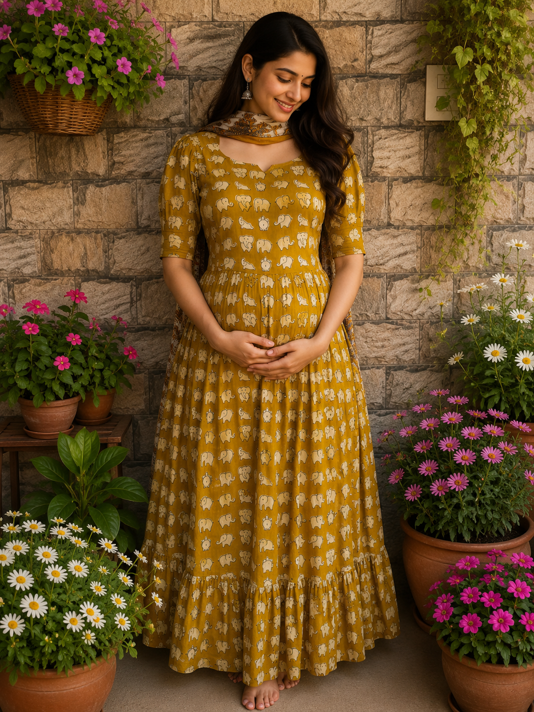 Mild Yellow soft cotton Maternity maxi