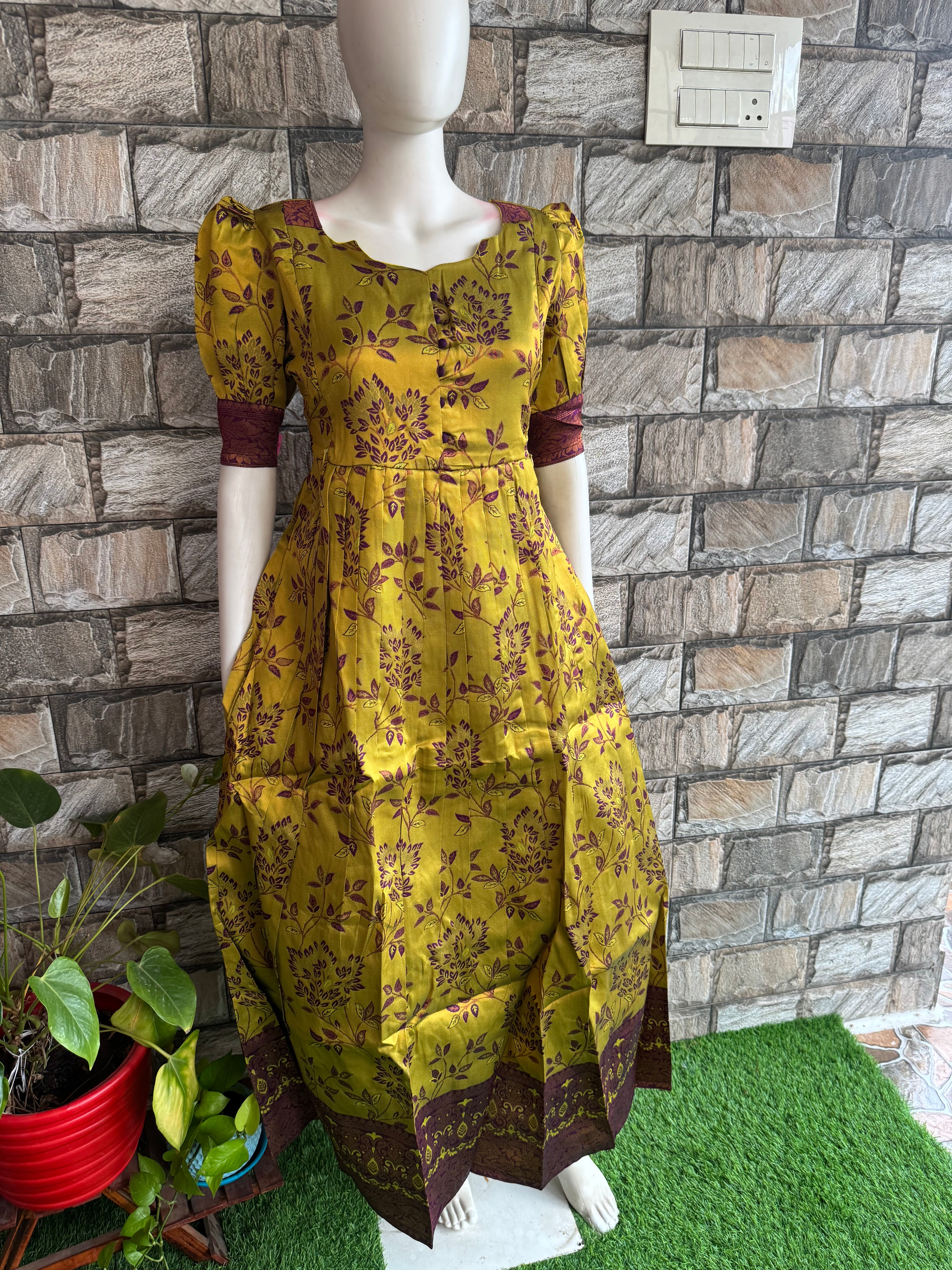Festive wear Maternity Banarasi silk maxi Florescent