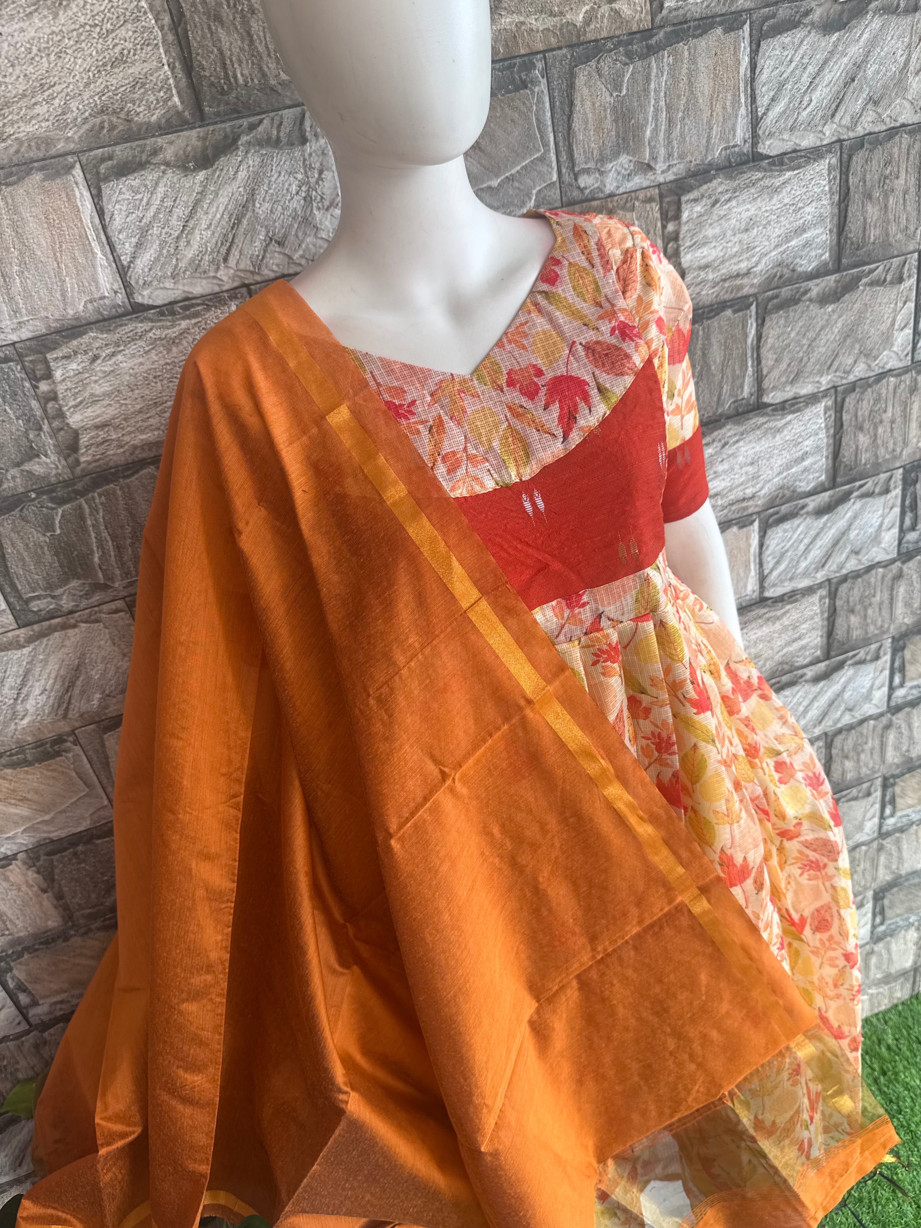 Silk cotton dupatta orange