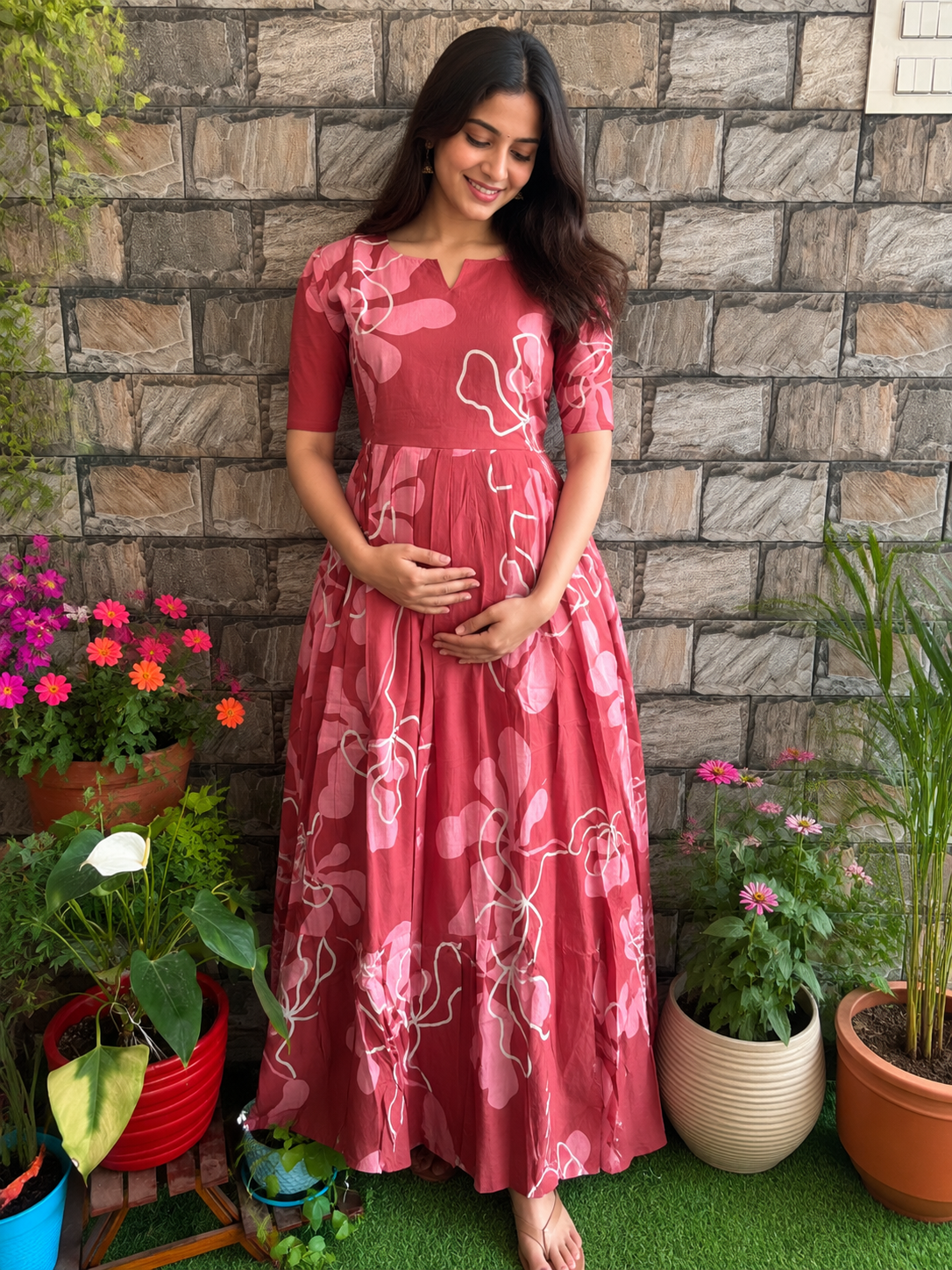 Brown pale onion shade   soft cotton Maternity maxi