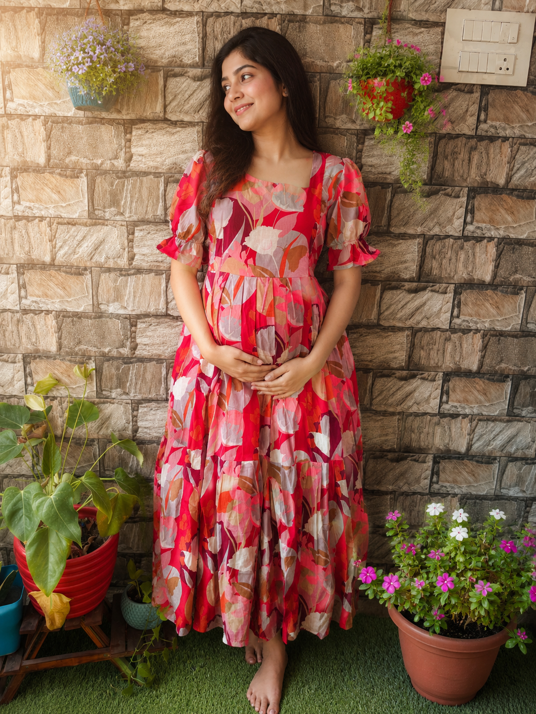 Multi shade soft cotton Maternity maxi