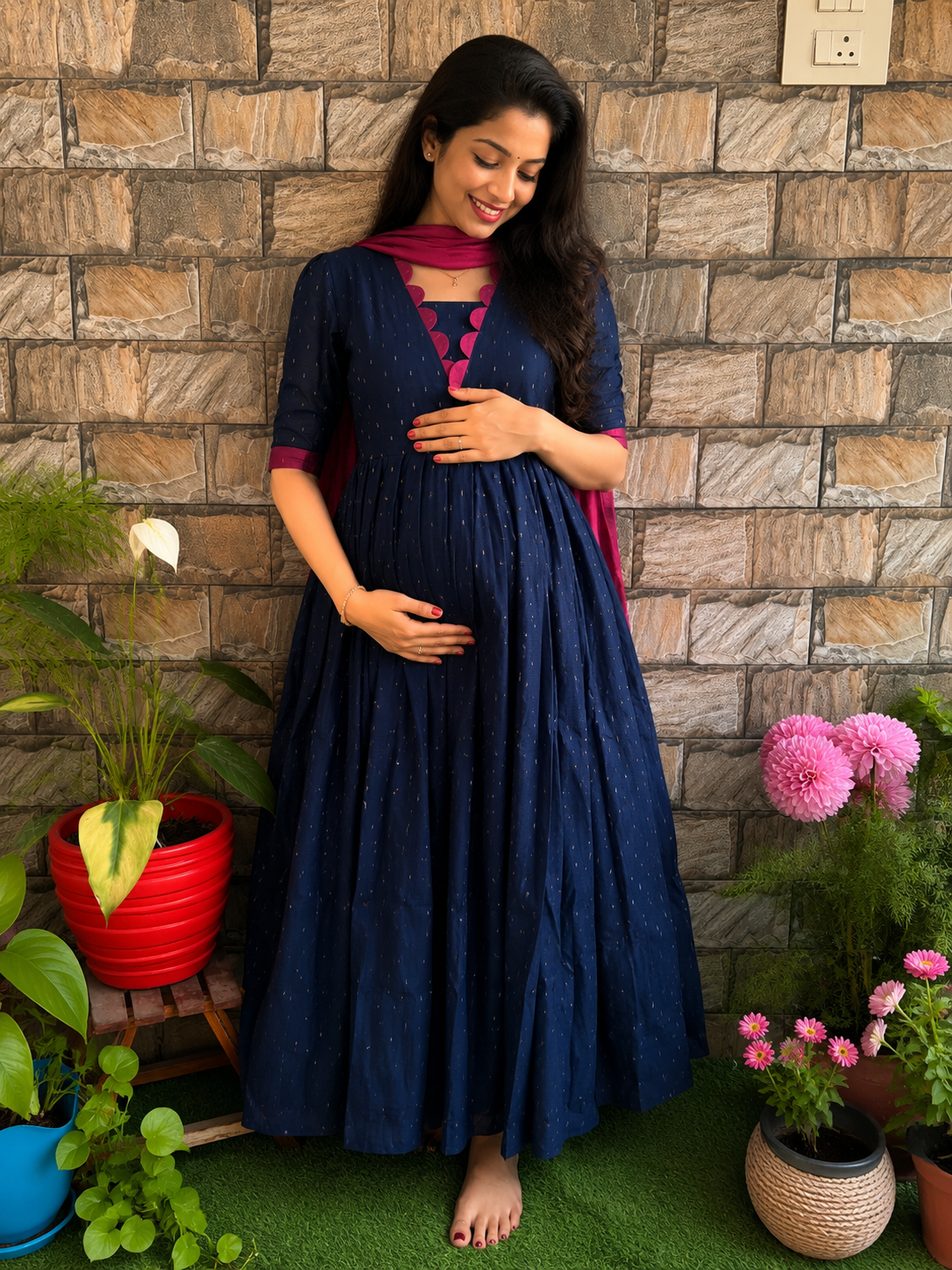 Festive wear Maternity raw silk maxi Bluey