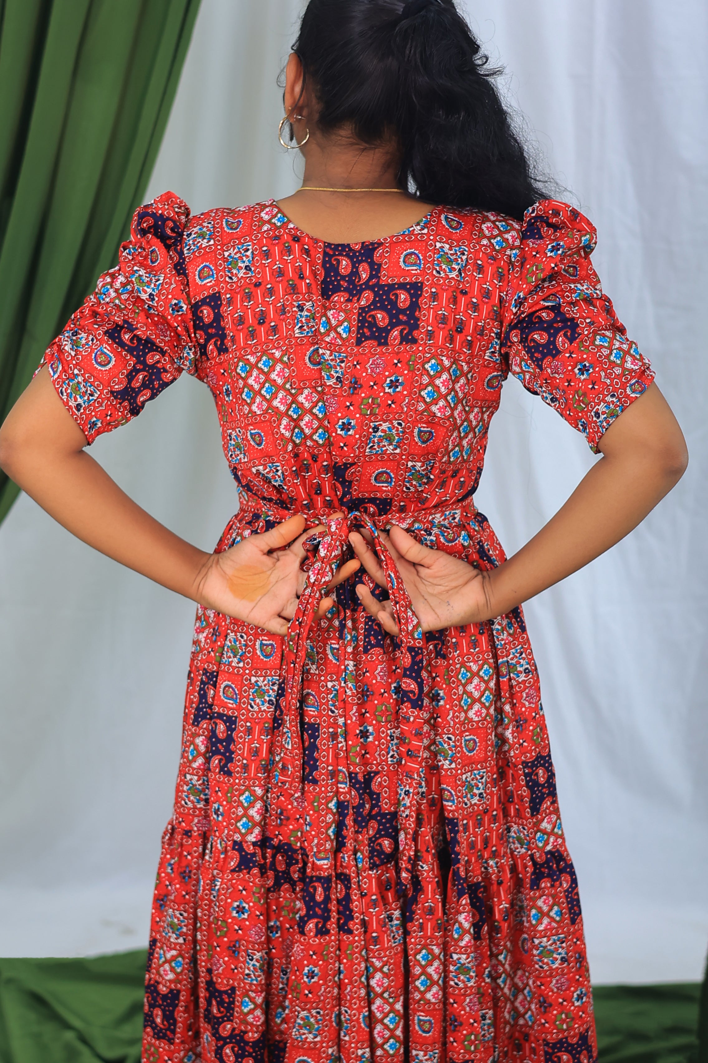 Maternity maxi Red shade Geometric Pattern Delta