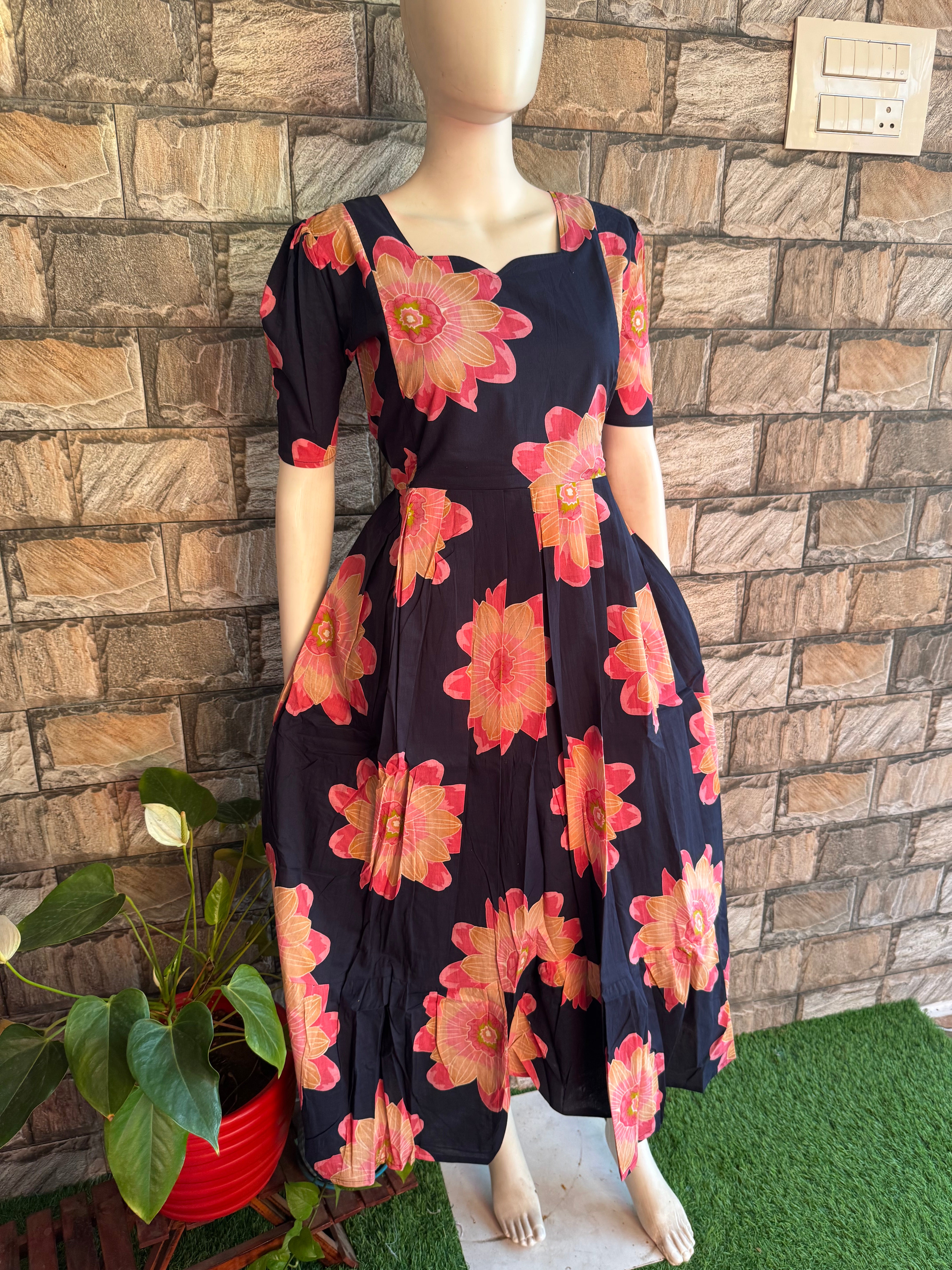 Navy soft cotton Maternity maxi Sunflower
