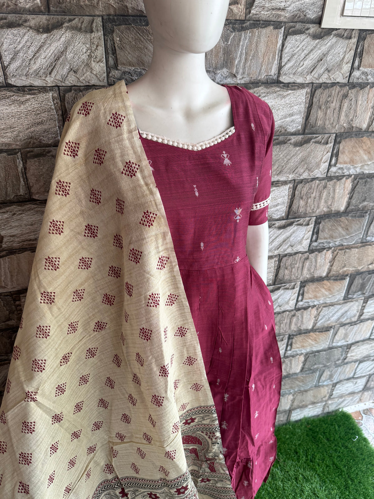 Diwali series Maternity raw silk maxi Dark onion peel- with Dupatta