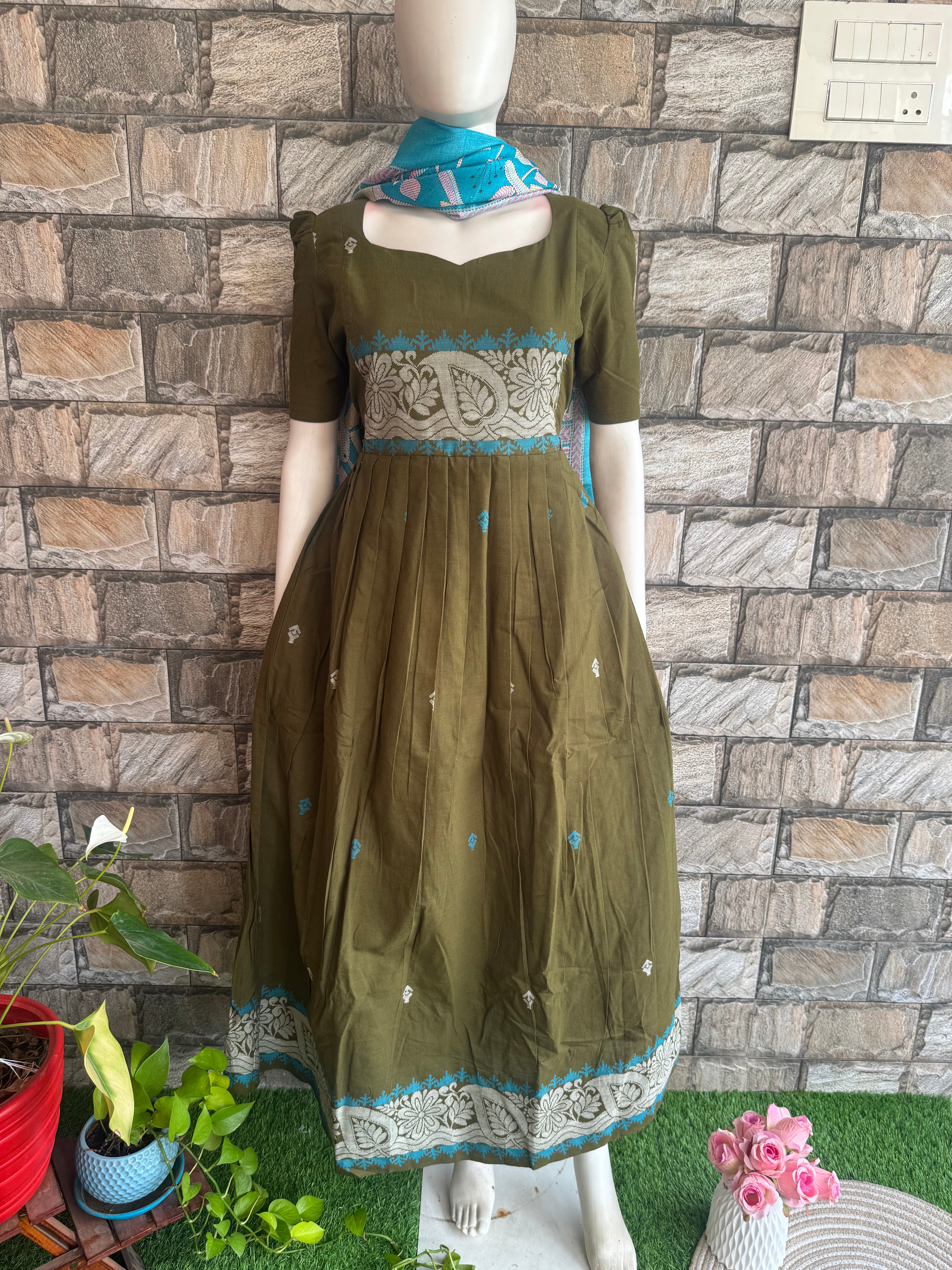 Maternity maxi Handloom cotton Best price Pale Olive