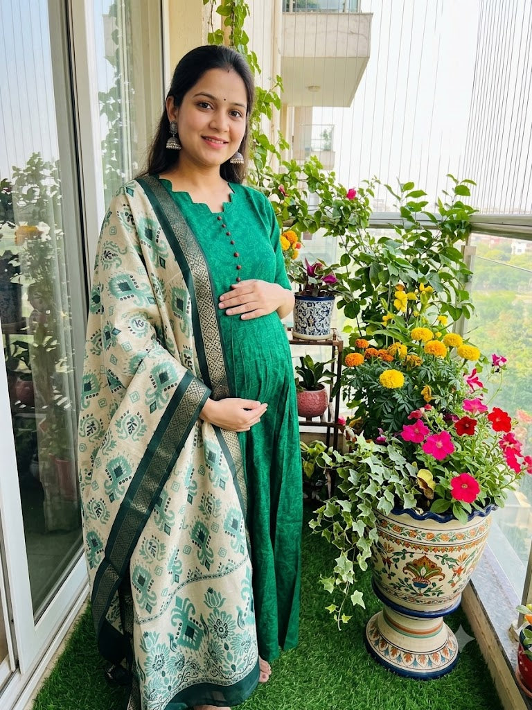 Silk cotton jacquard Maternity Feeding maxi ONLY FEEDING with DUPATTA