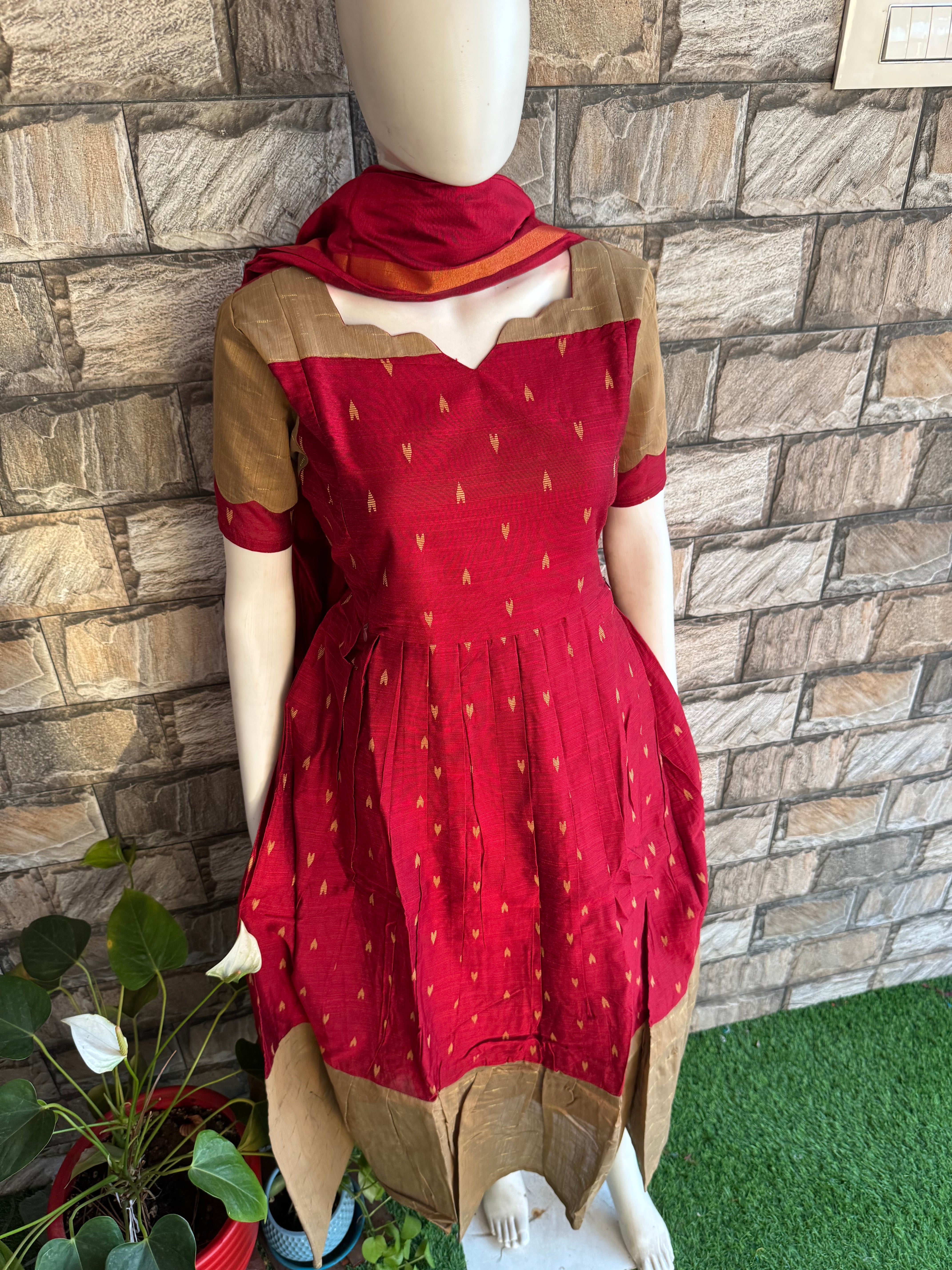 Festive wear Maternity raw silk maxi Maroon blossom