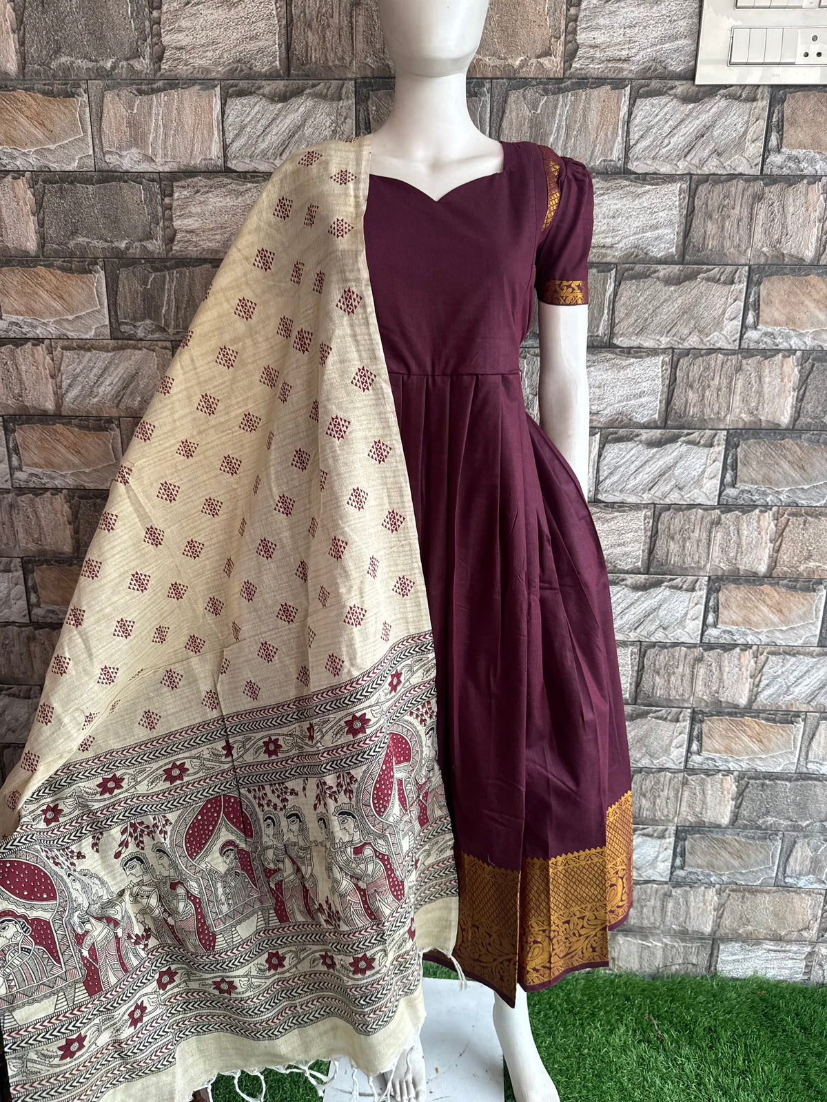 Diwali series Maternity raw silk maxi Maroon  - with Dupatta PRE ORDER 4 business days