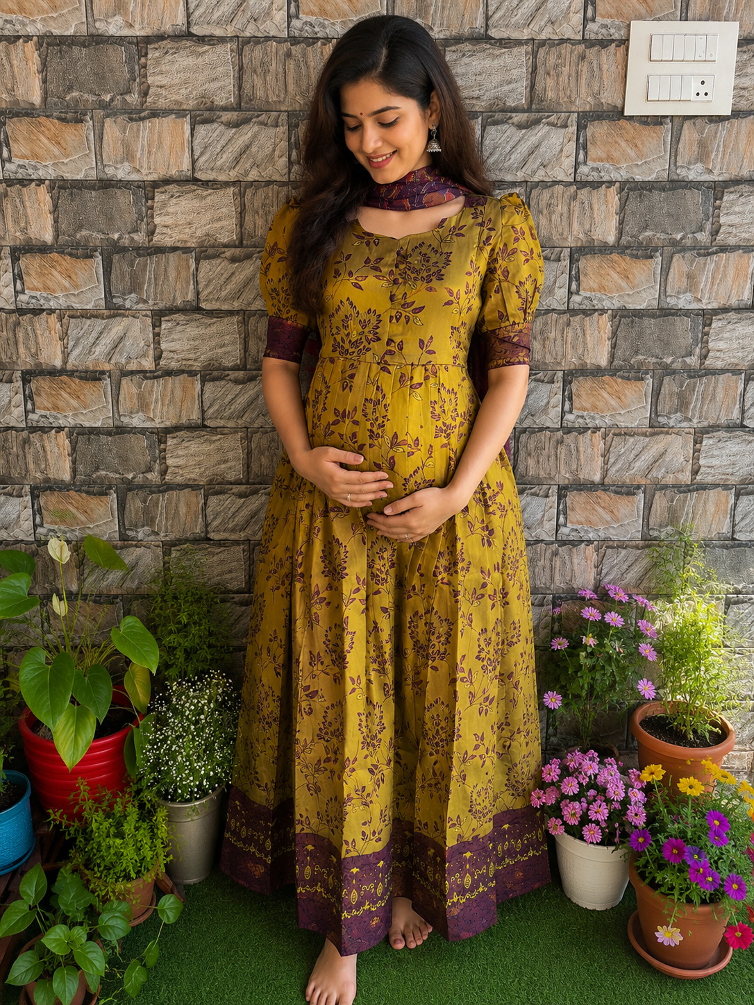 Festive wear Maternity Banarasi silk maxi Florescent