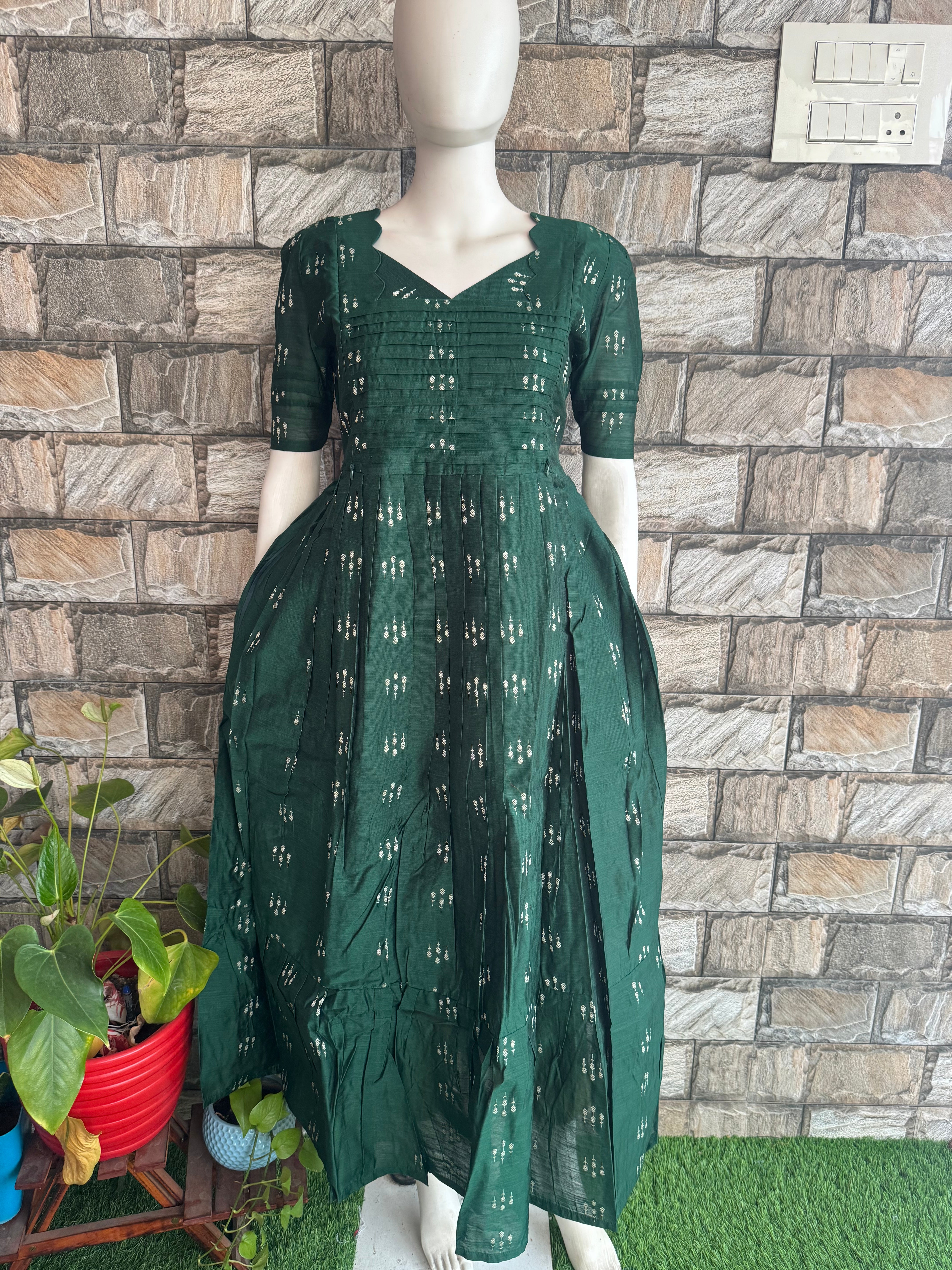 Festive wear Maternity raw silk maxi Bottle Green