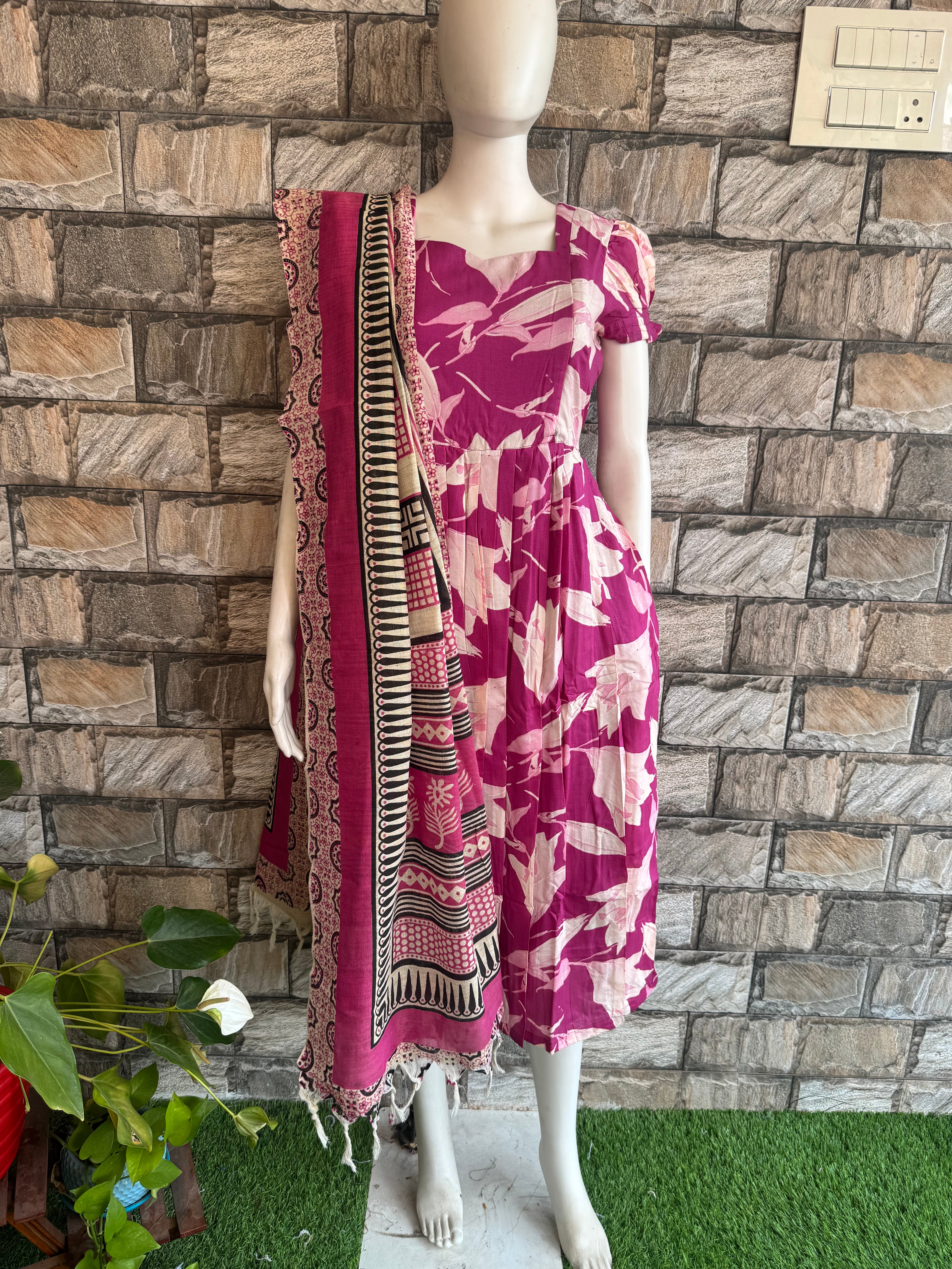 Pink checked Madhubhani Dupatta
