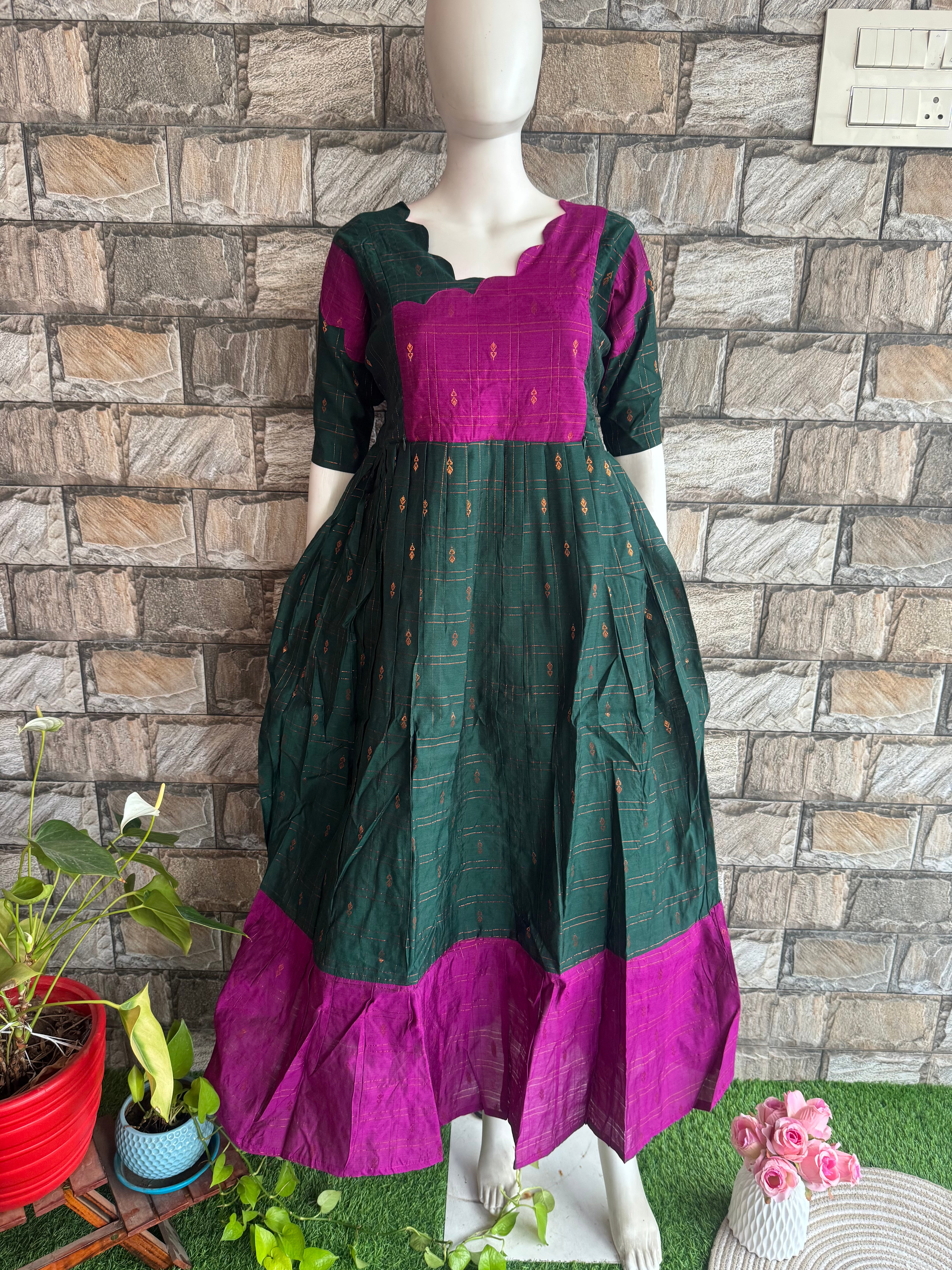 Festive wear Maternity raw silk maxi Bottle green