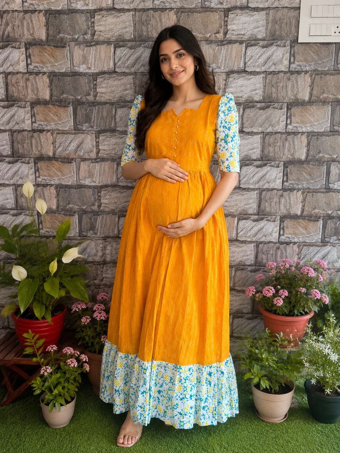 Manjal  Soft Kanta cotton Maternity maxi