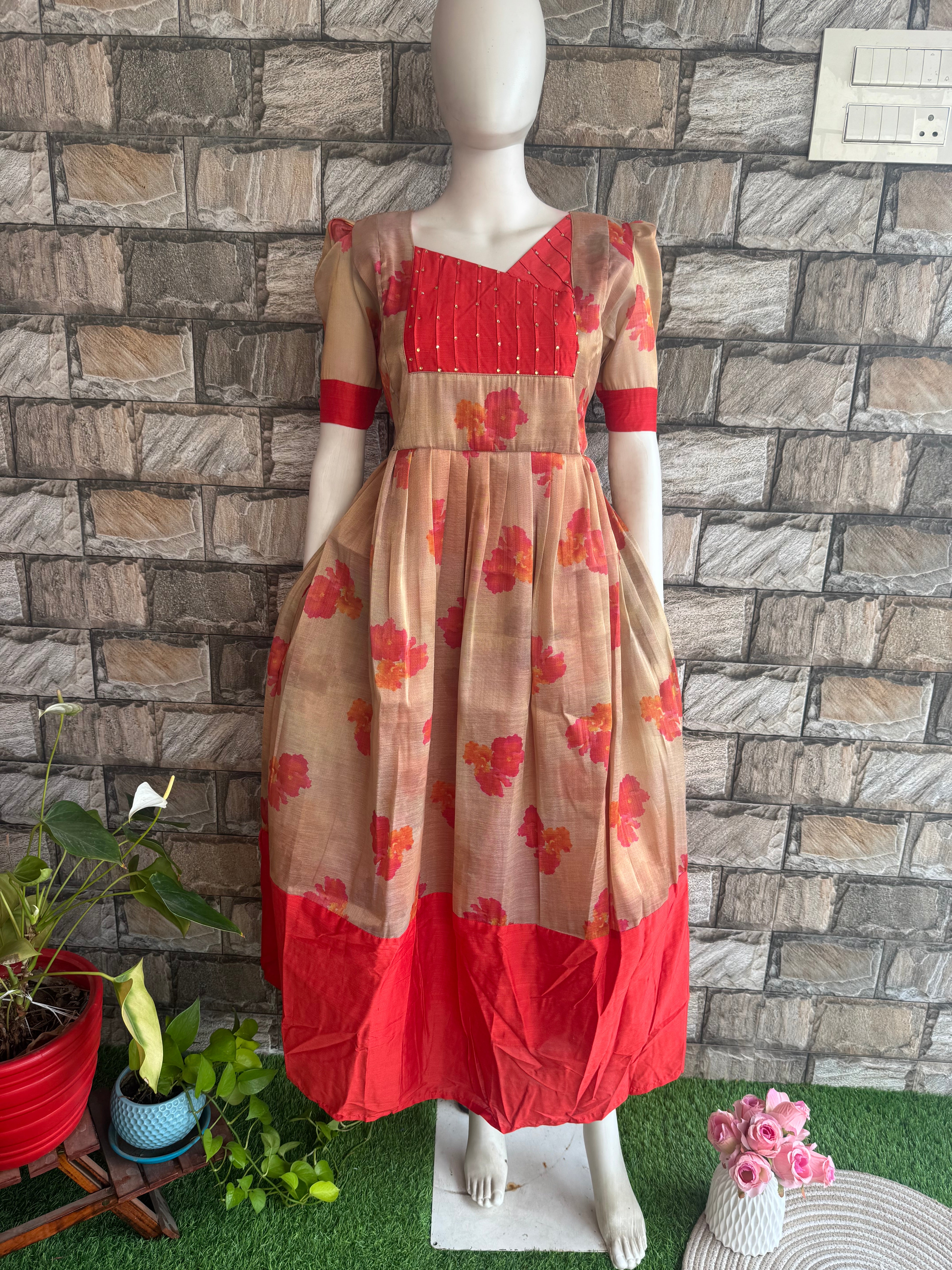 Chanderi mix Tissue silk Maternity maxi