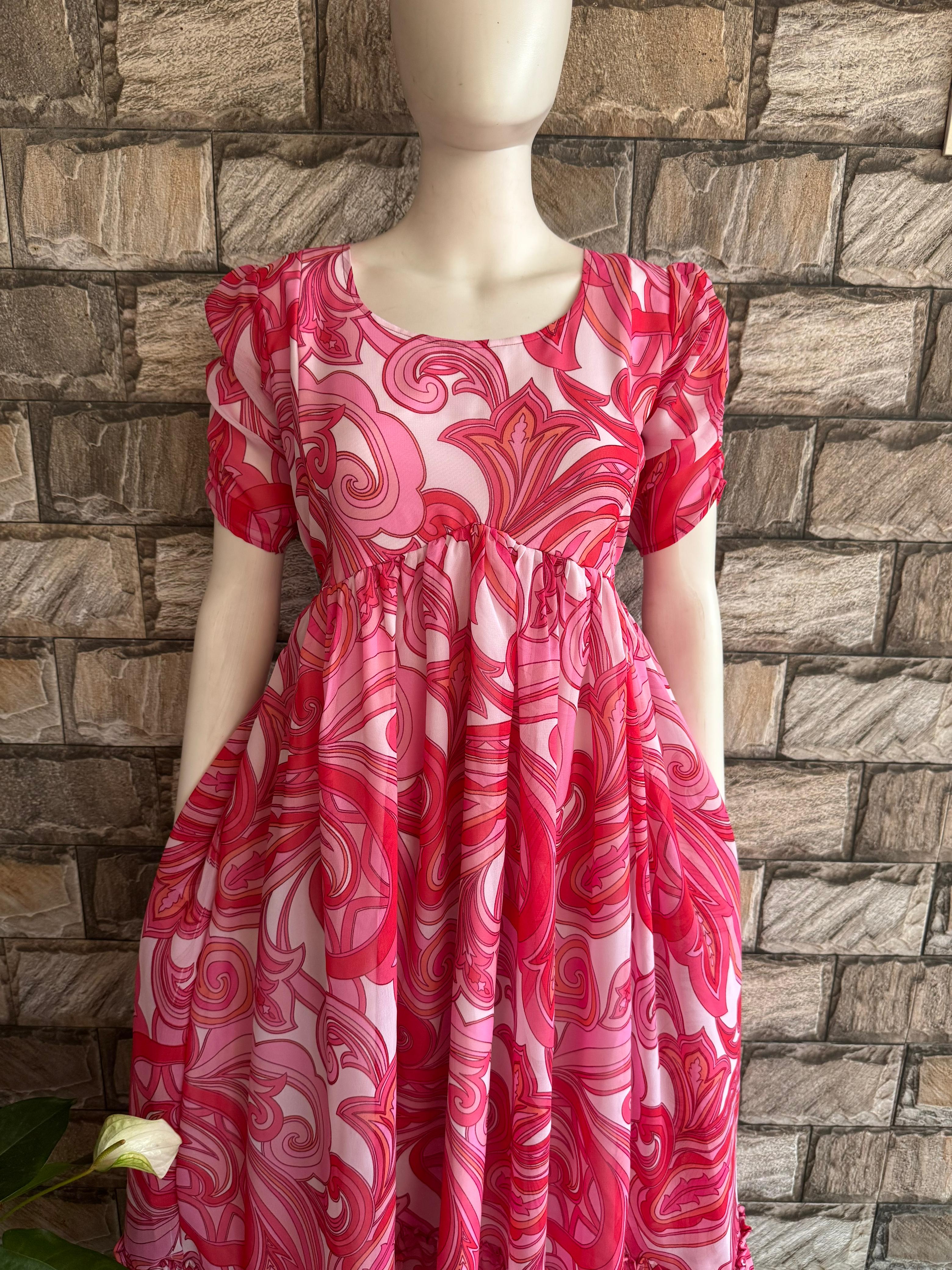 Kalamkari Pink Georgette Maxi  CF142