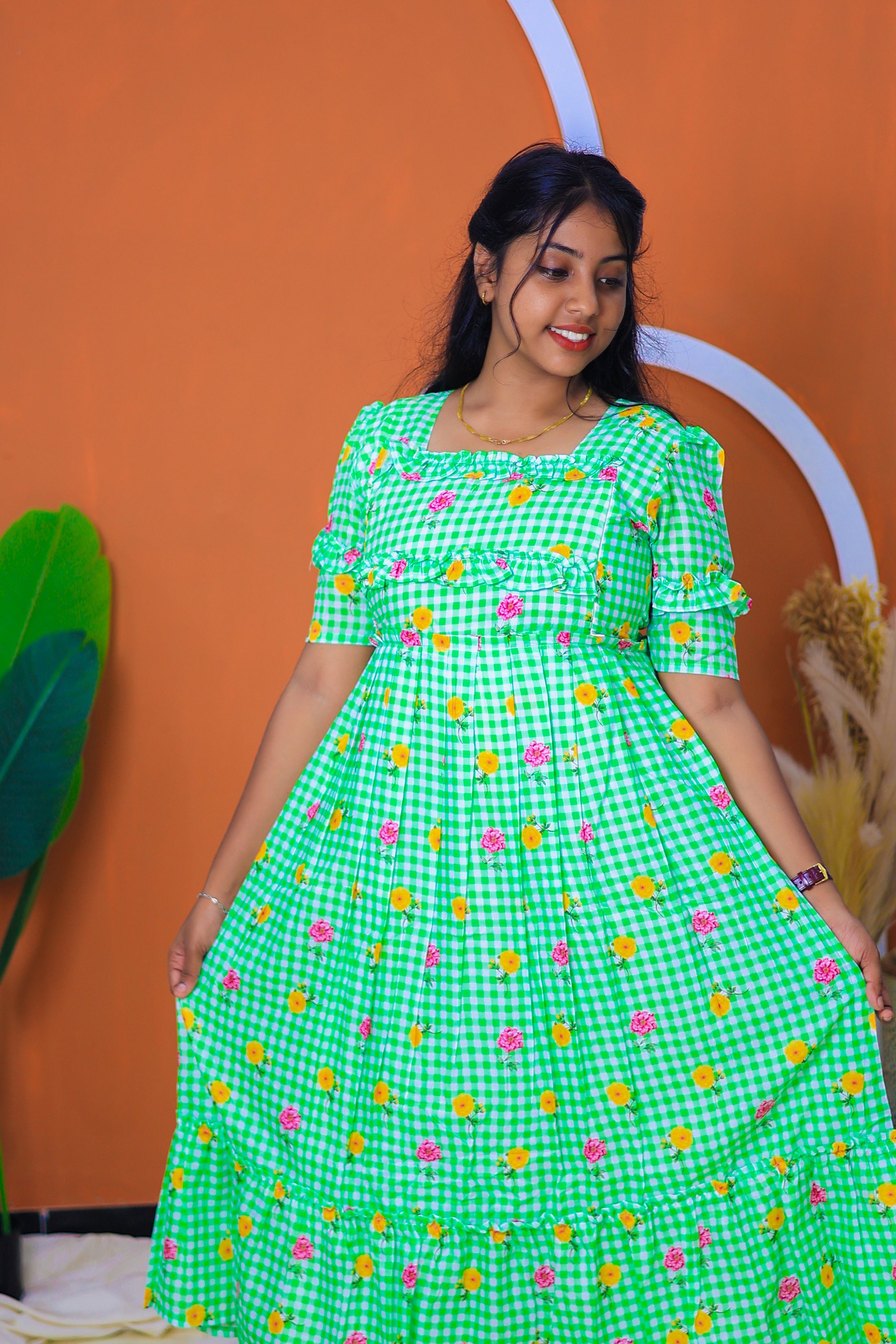 Mul chanderi cotton Maternity Feeding maxi - Parrot