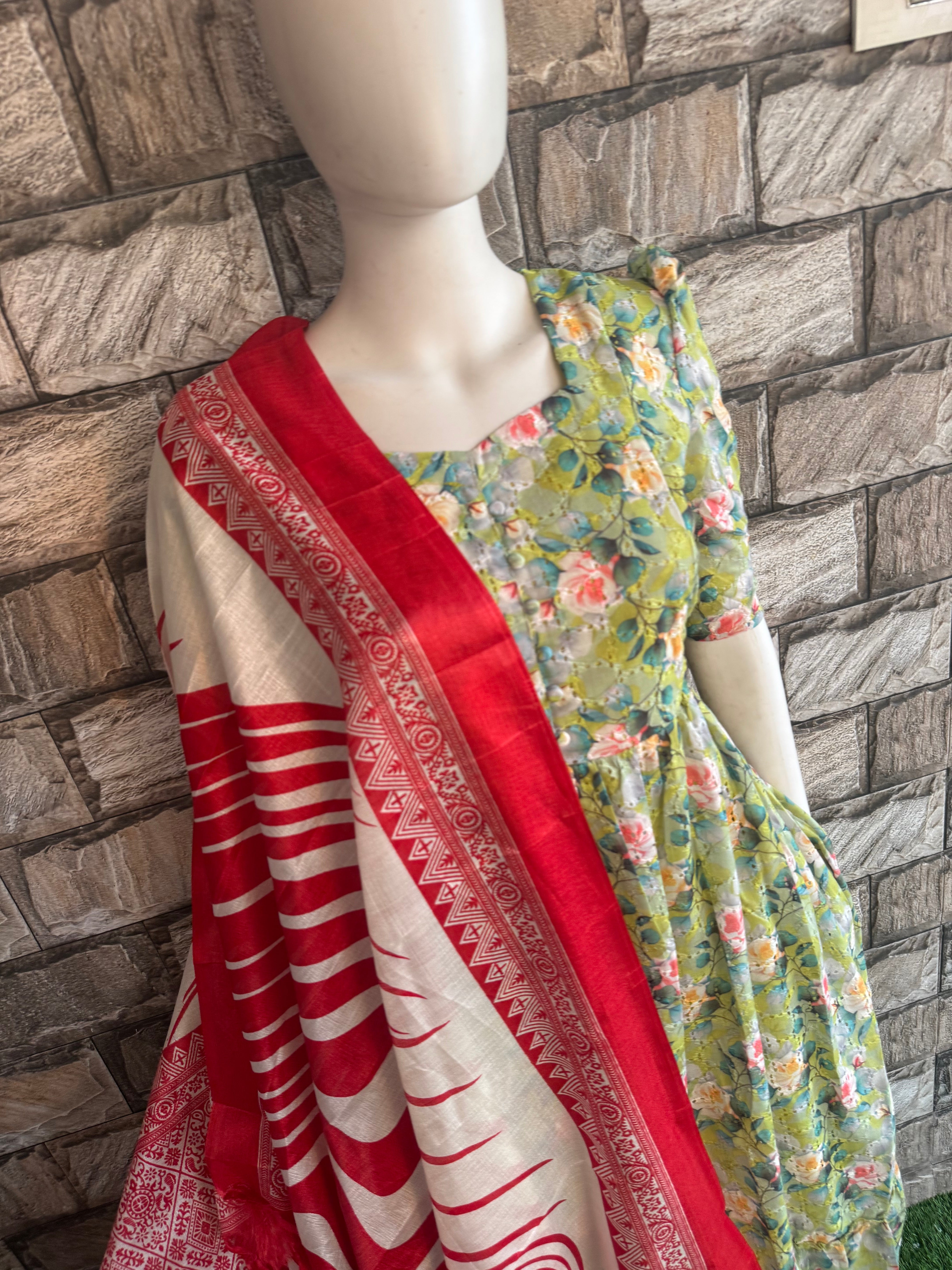 Red zebra poly khadhi dupatta