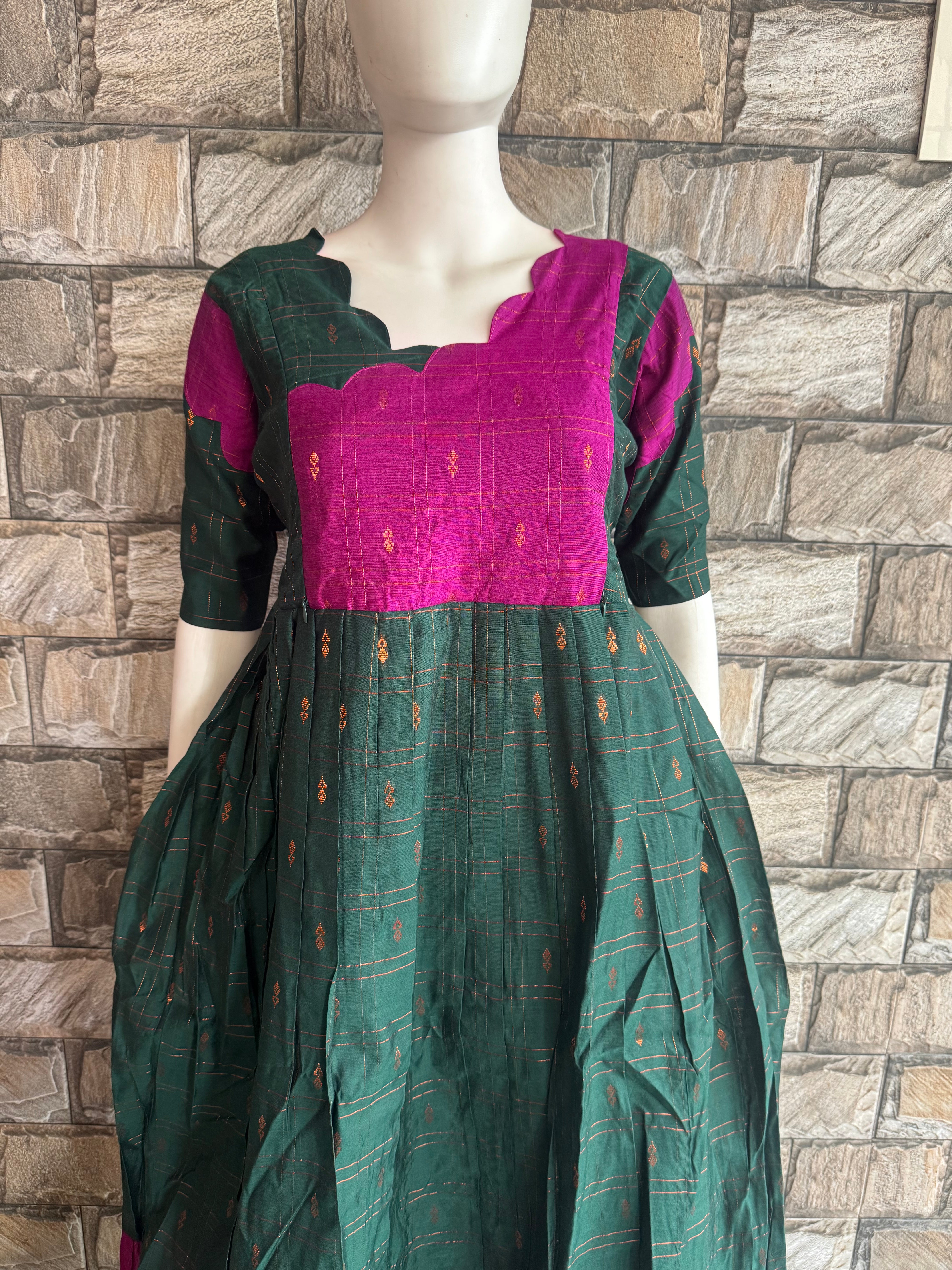Festive wear Maternity raw silk maxi Bottle green