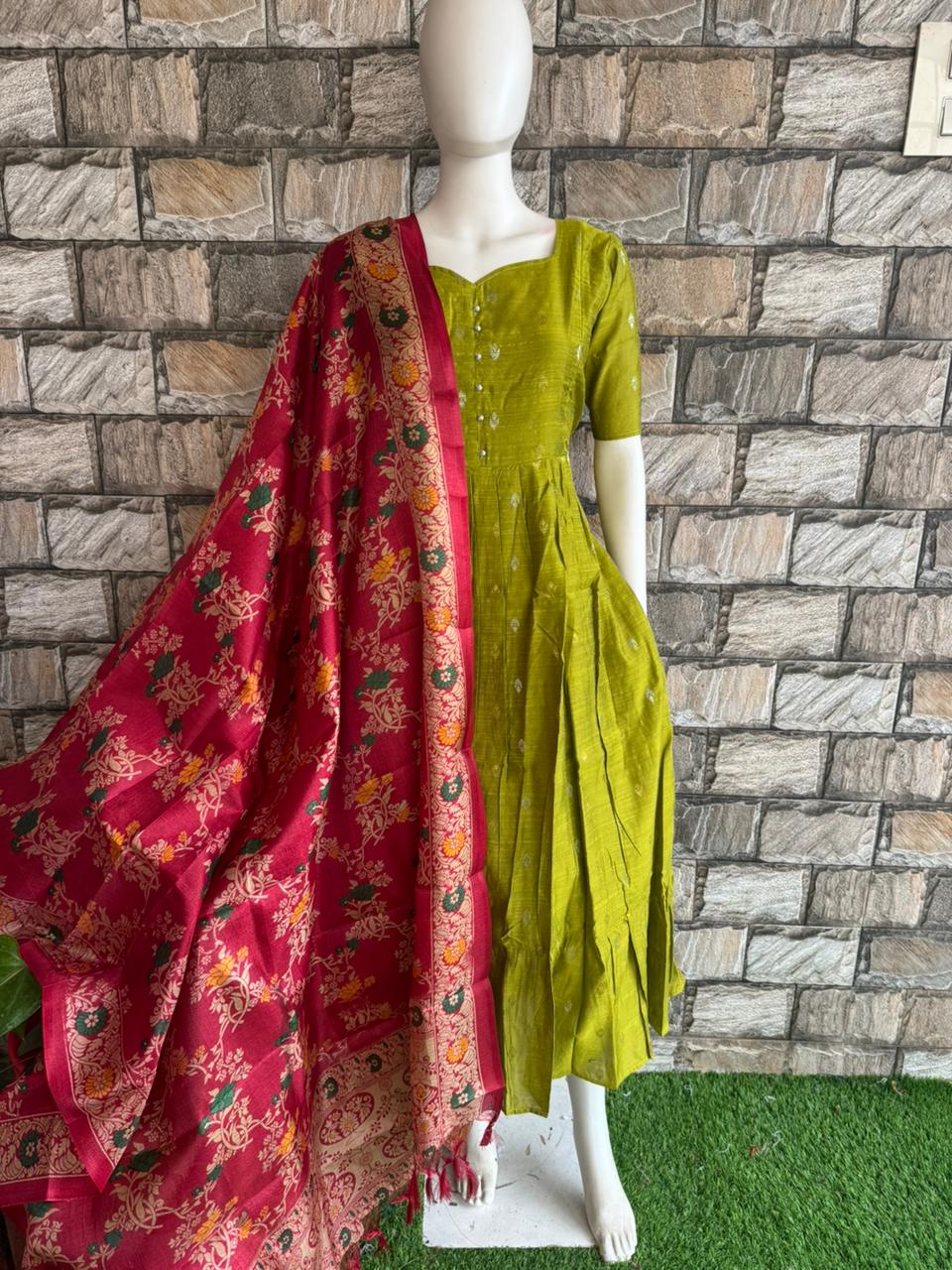 Parrot Green Raw Silk Maxi CF118