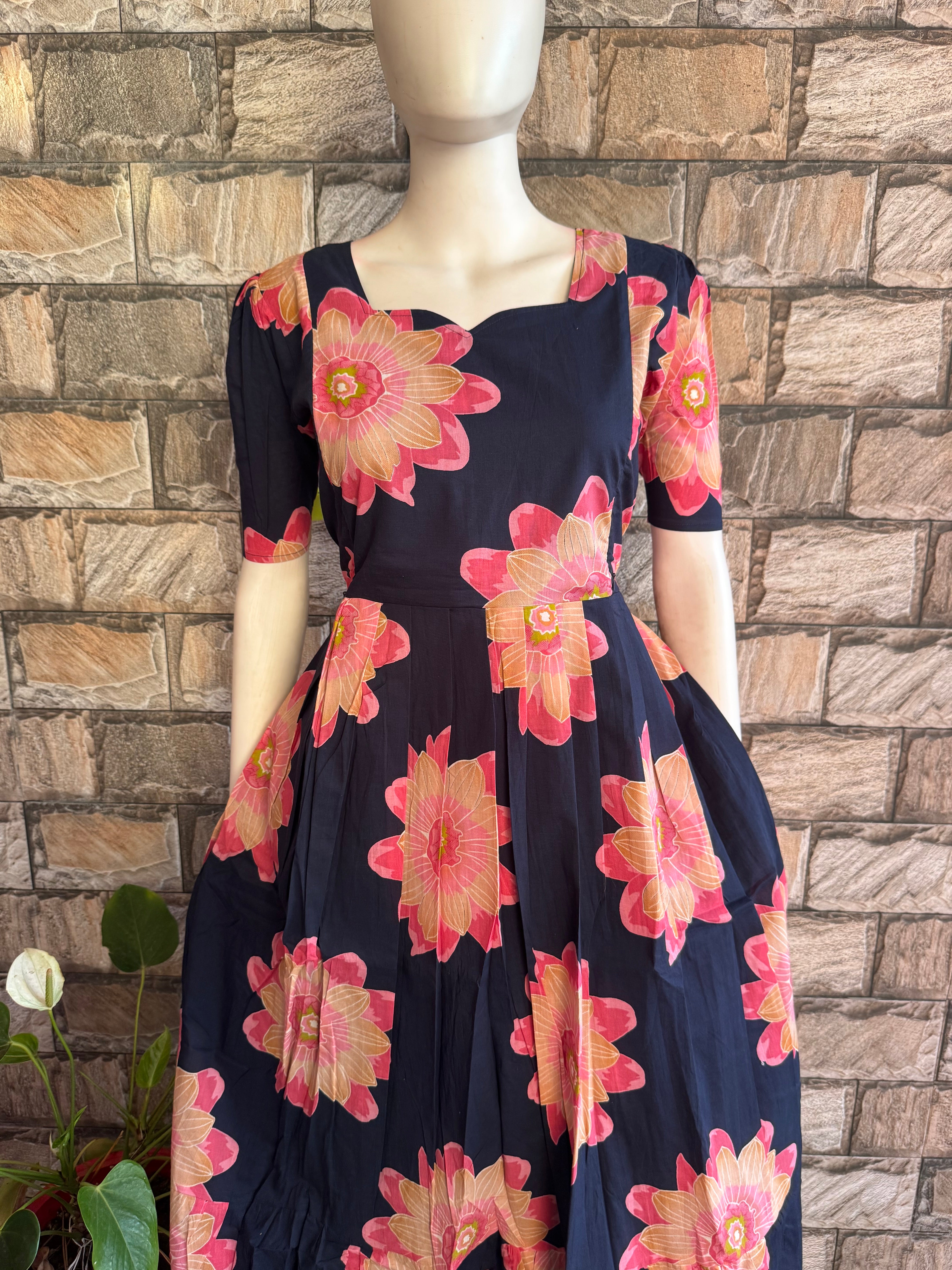 Navy soft cotton Maternity maxi Sunflower