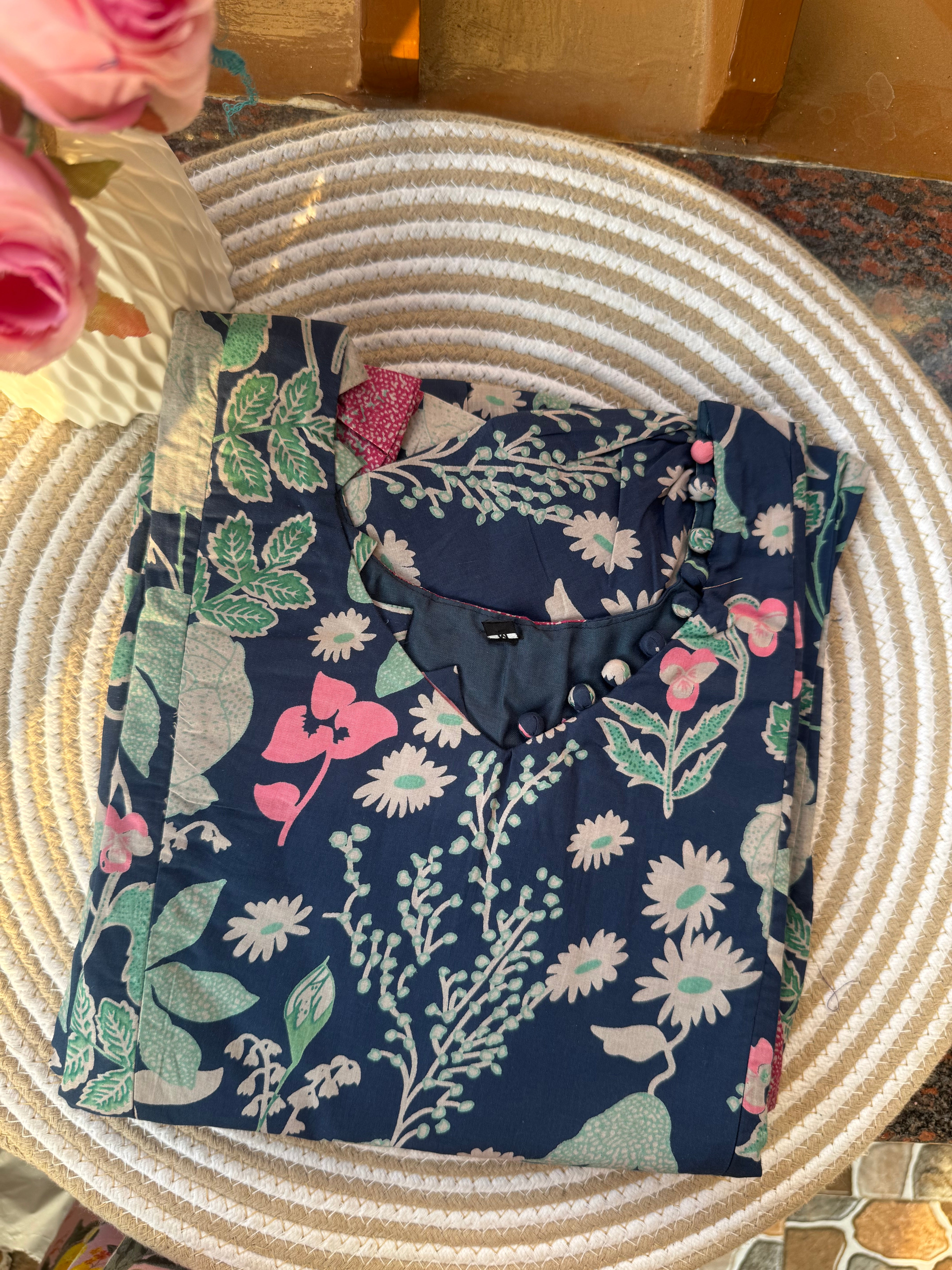 Pale navy Blue Cotton Maternity Maxi