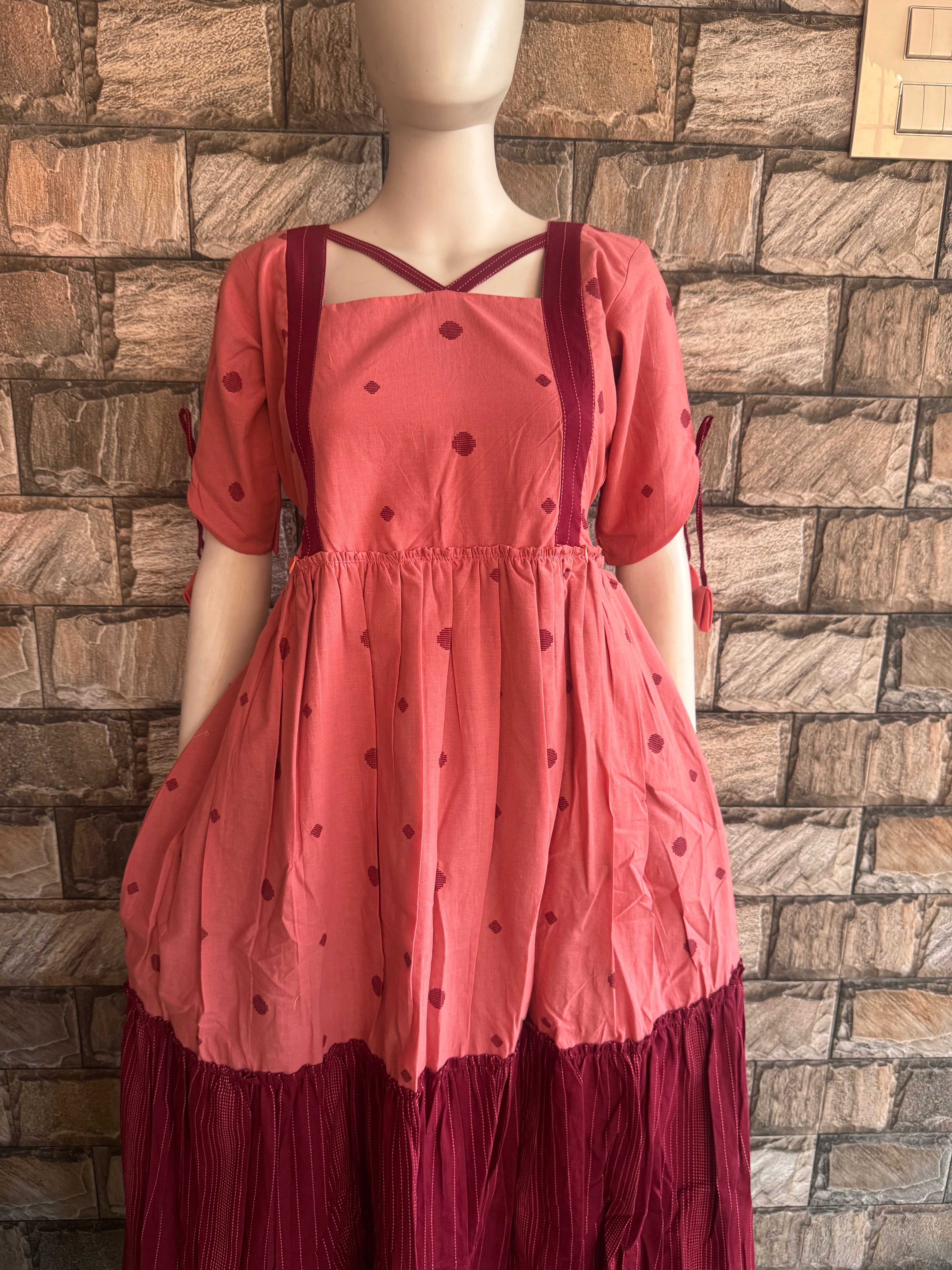 Maroon Peach Handloom cotton maxi