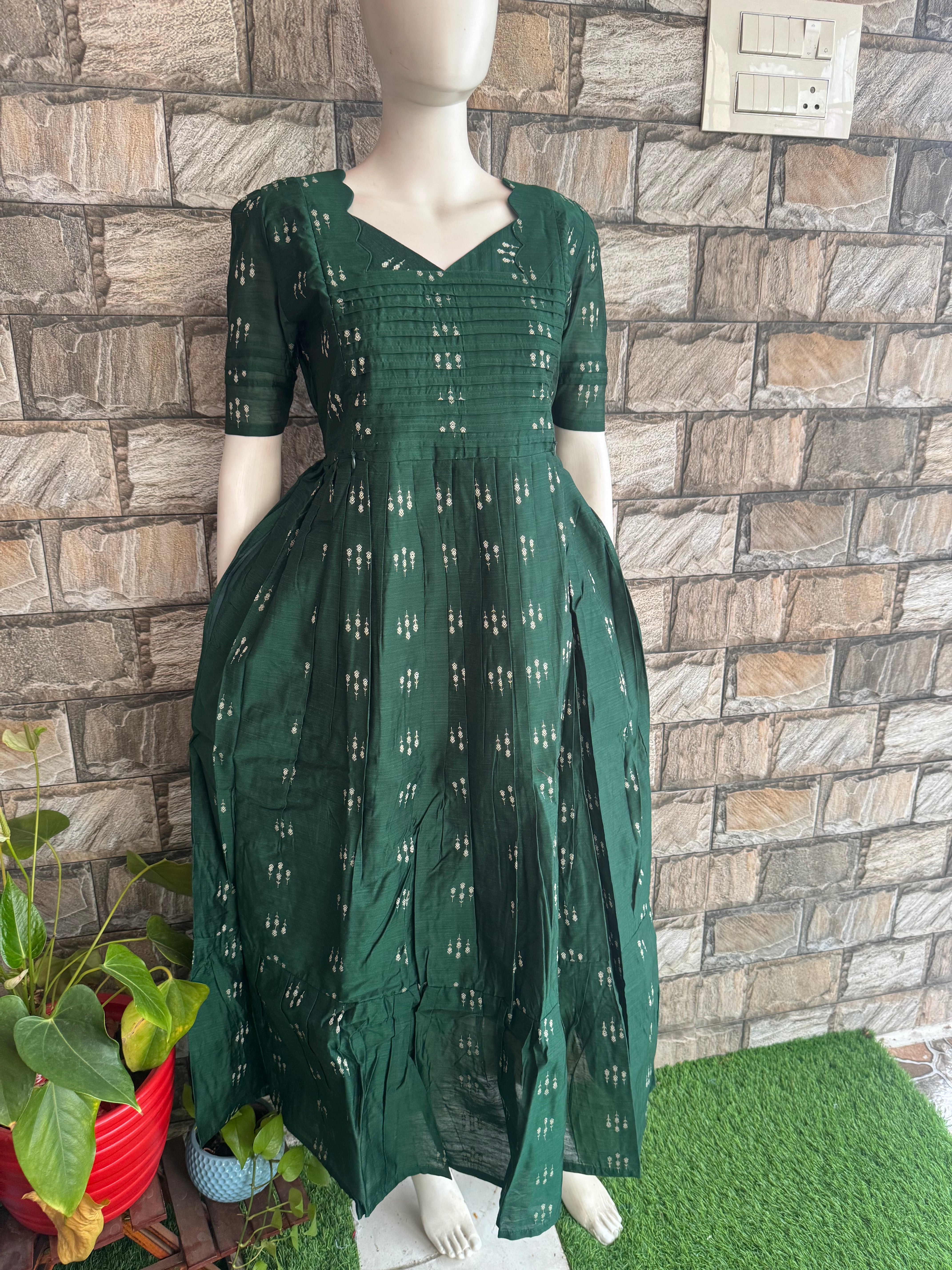 Festive wear Maternity raw silk maxi Bottle Green