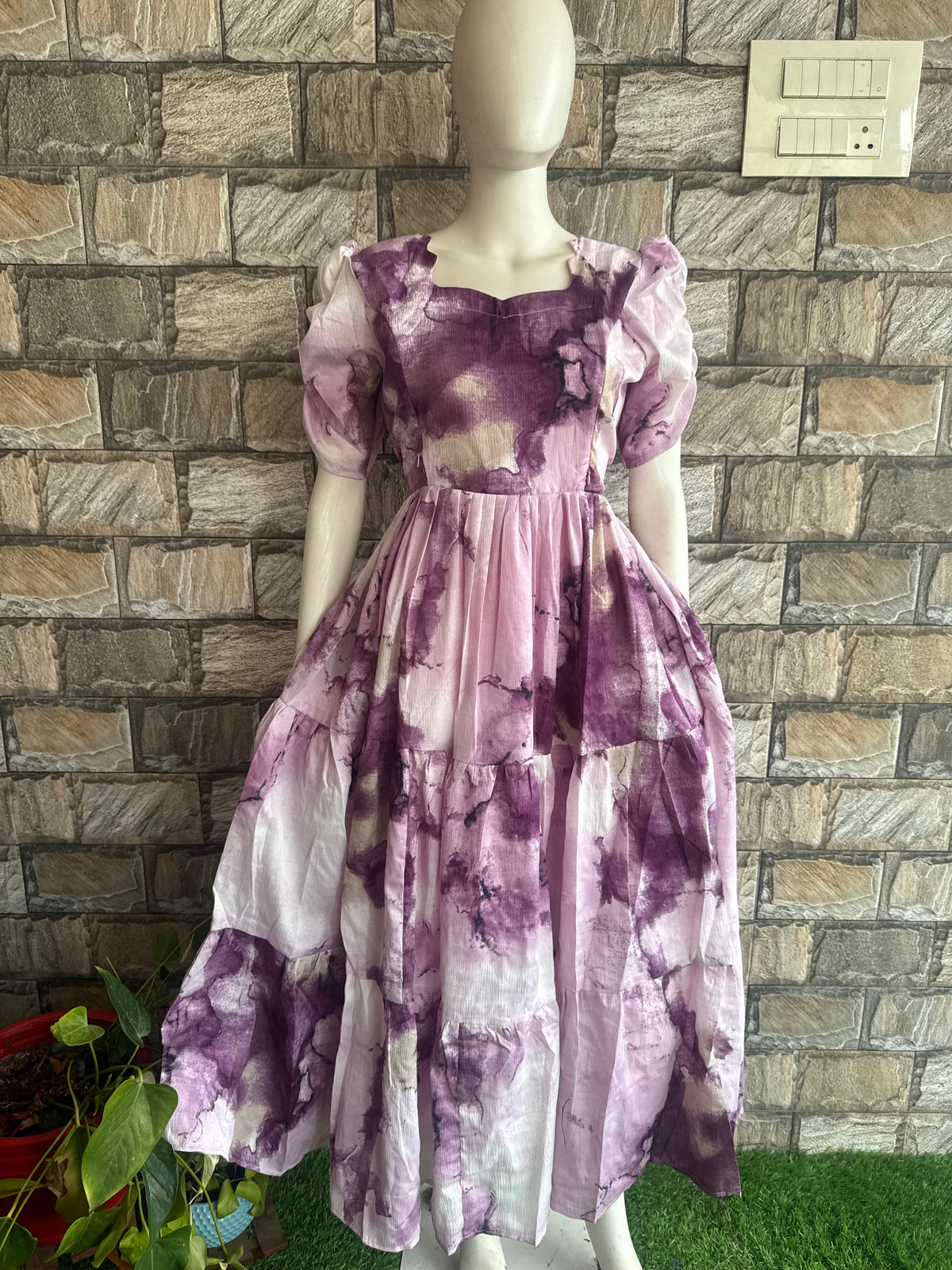 Delta crepe Maternity maxi brinjal wine marble