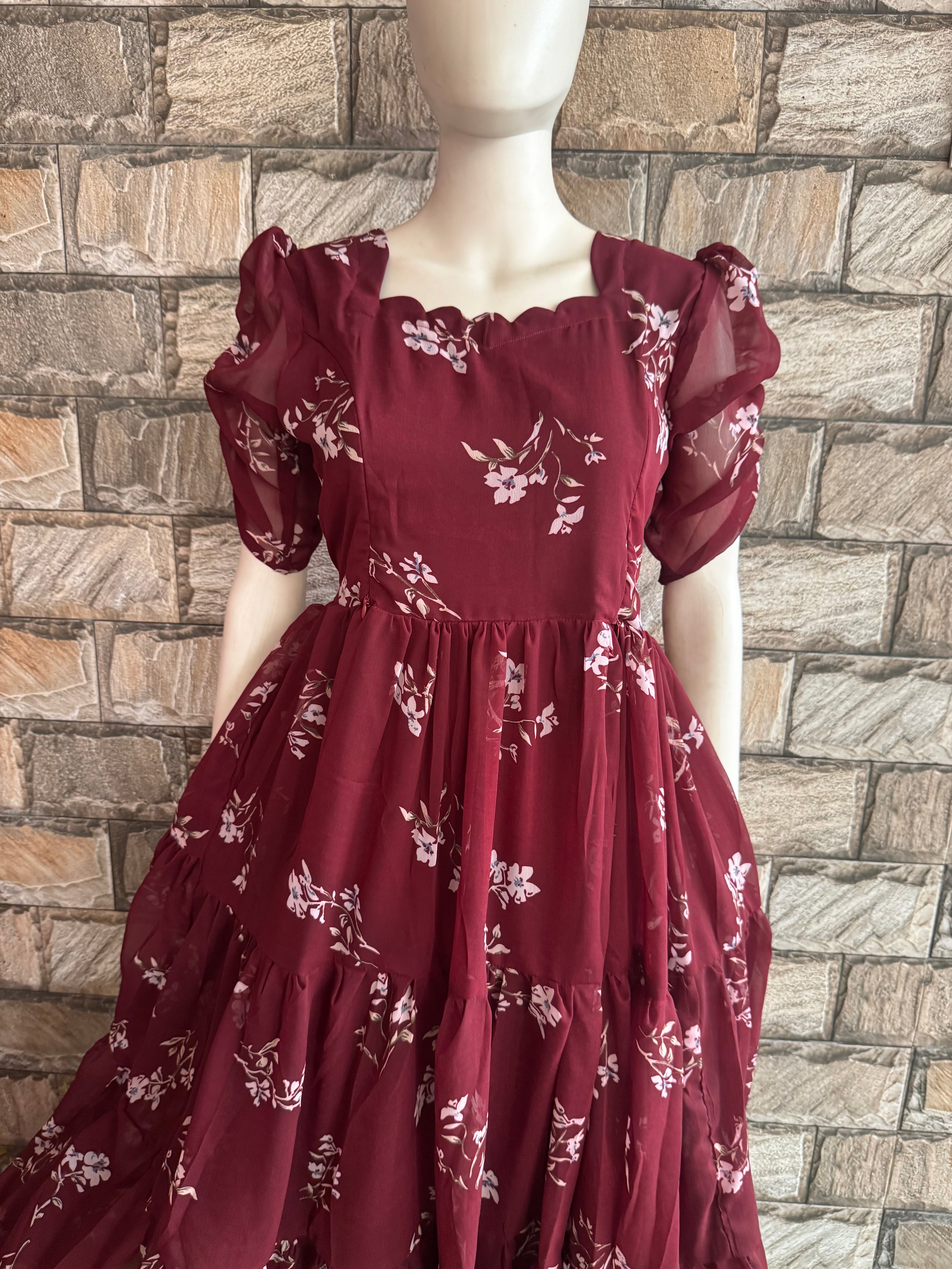 Maroon Georgette Maternity Feeding maxi