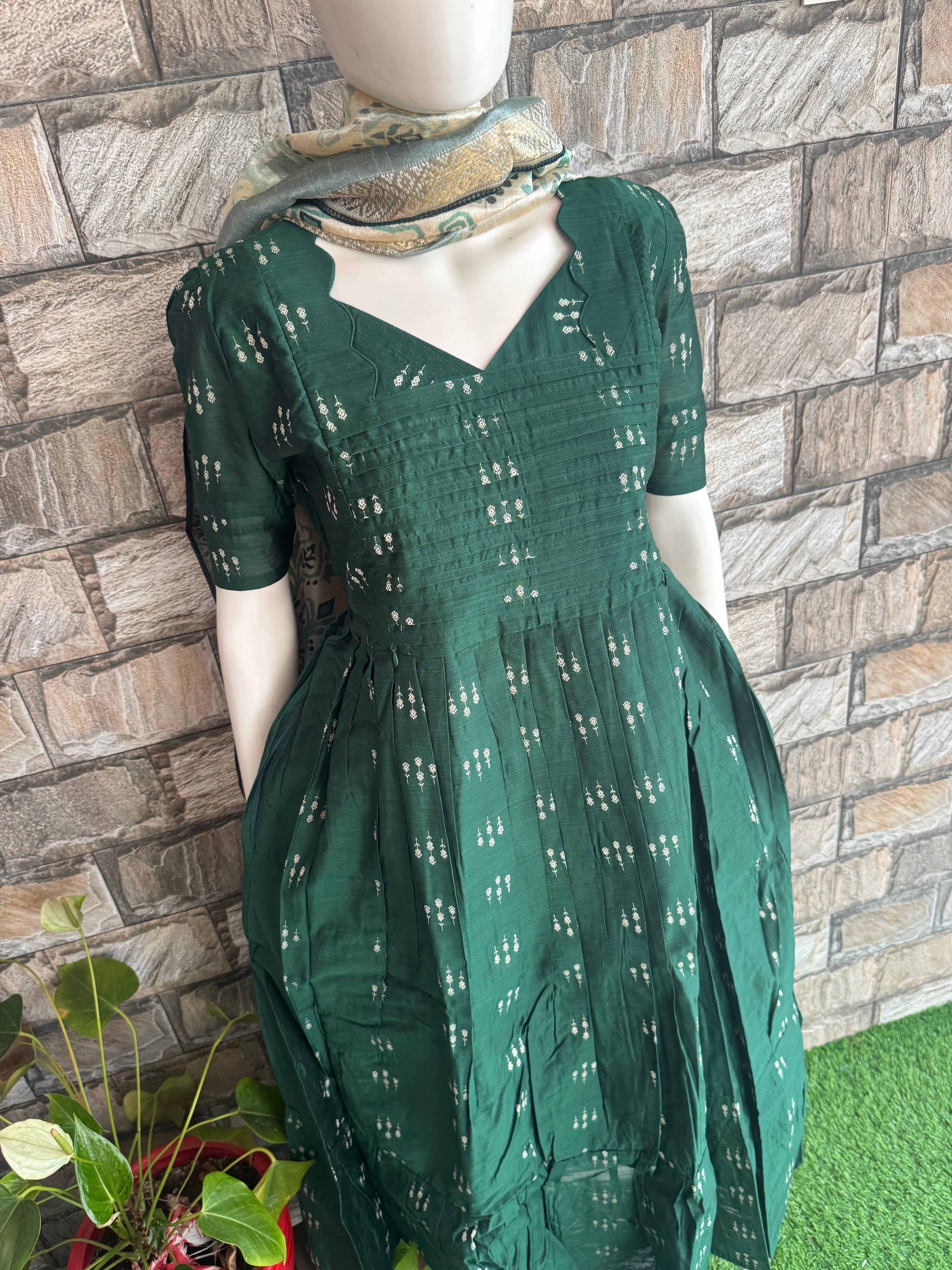Festive wear Maternity raw silk maxi Bottle Green
