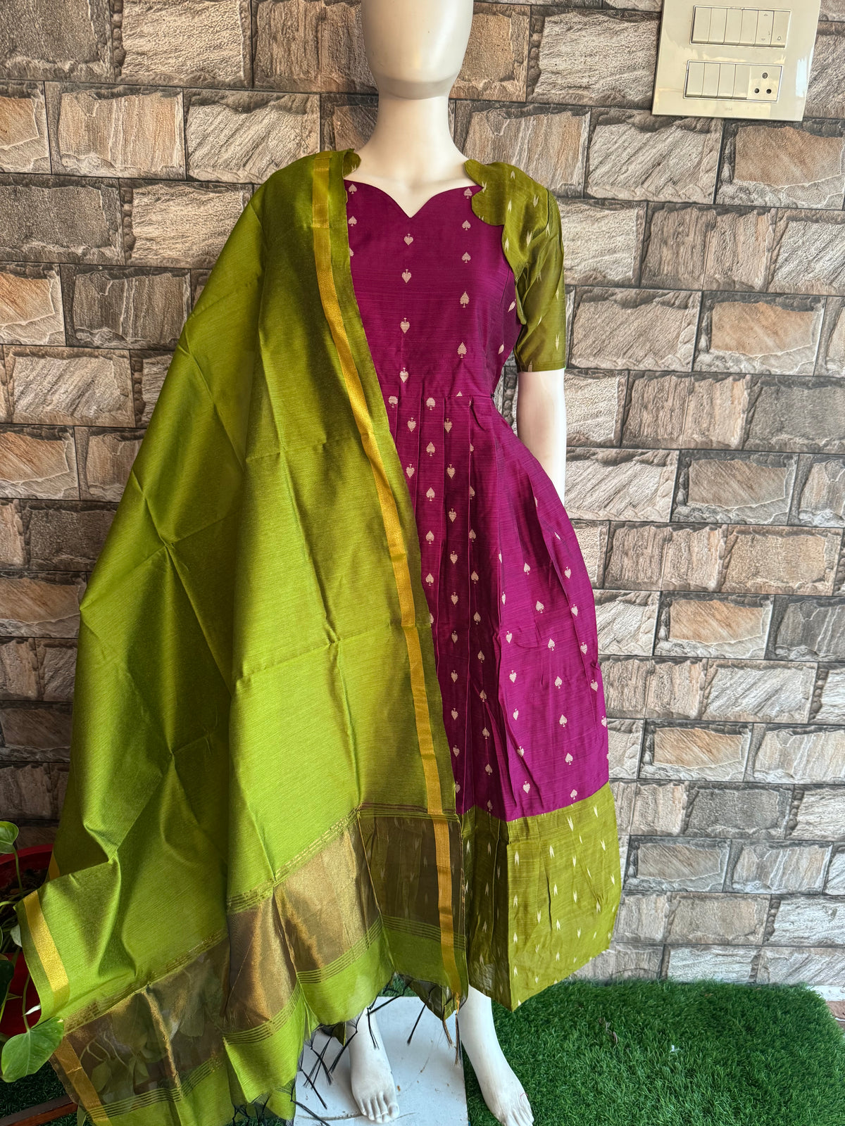 Diwali series Maternity raw silk maxi- with Dupatta