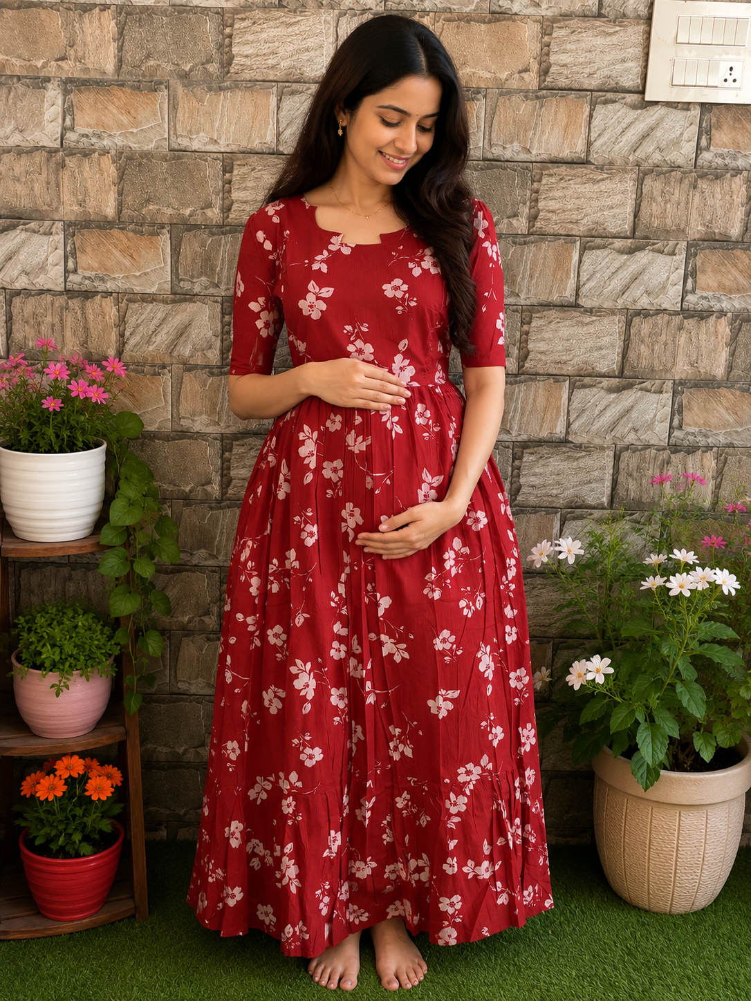 Soft cotton Maternity maxi Brick
