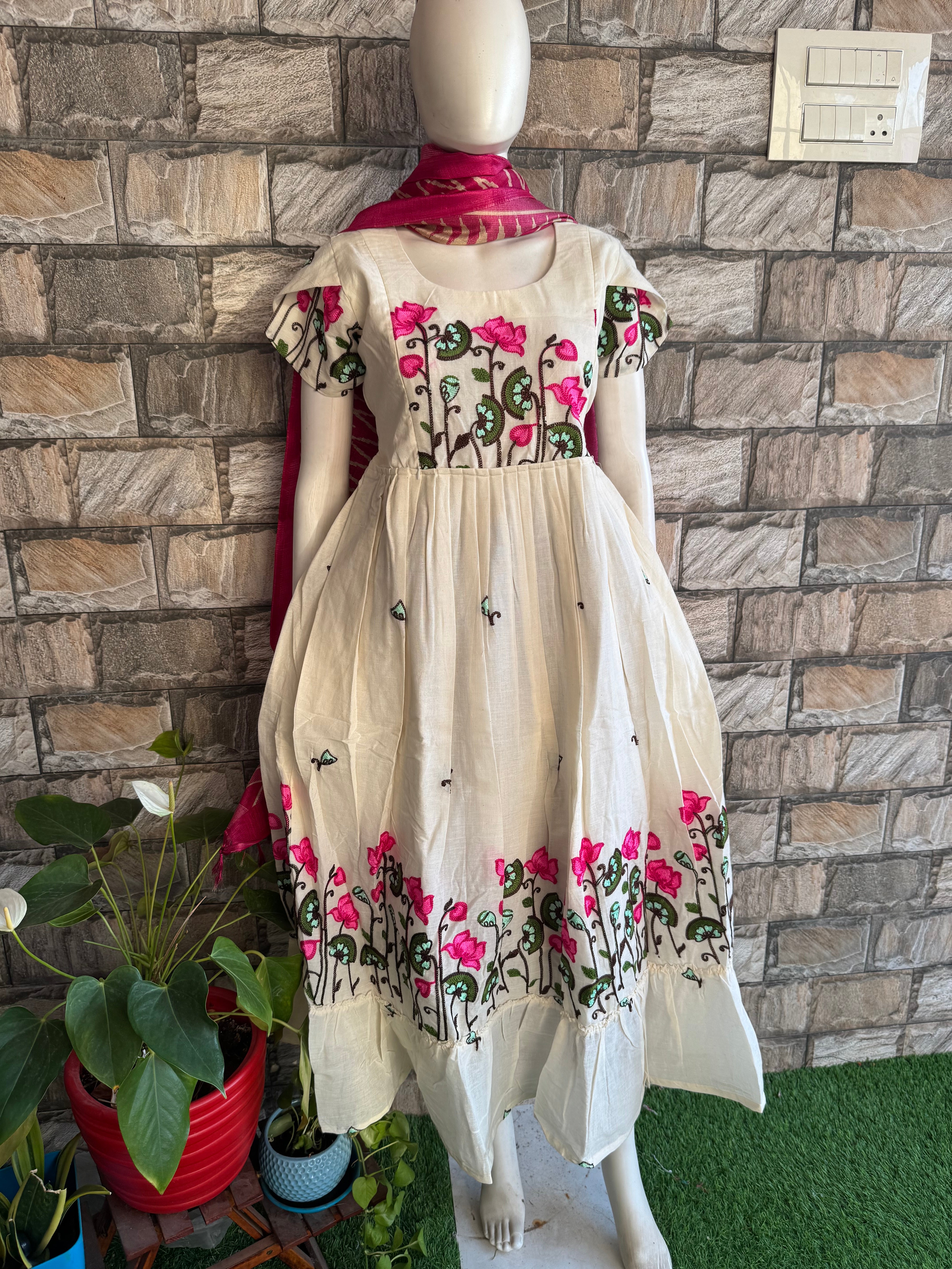Half white Kota embroidery Maternity maxi - Lotus