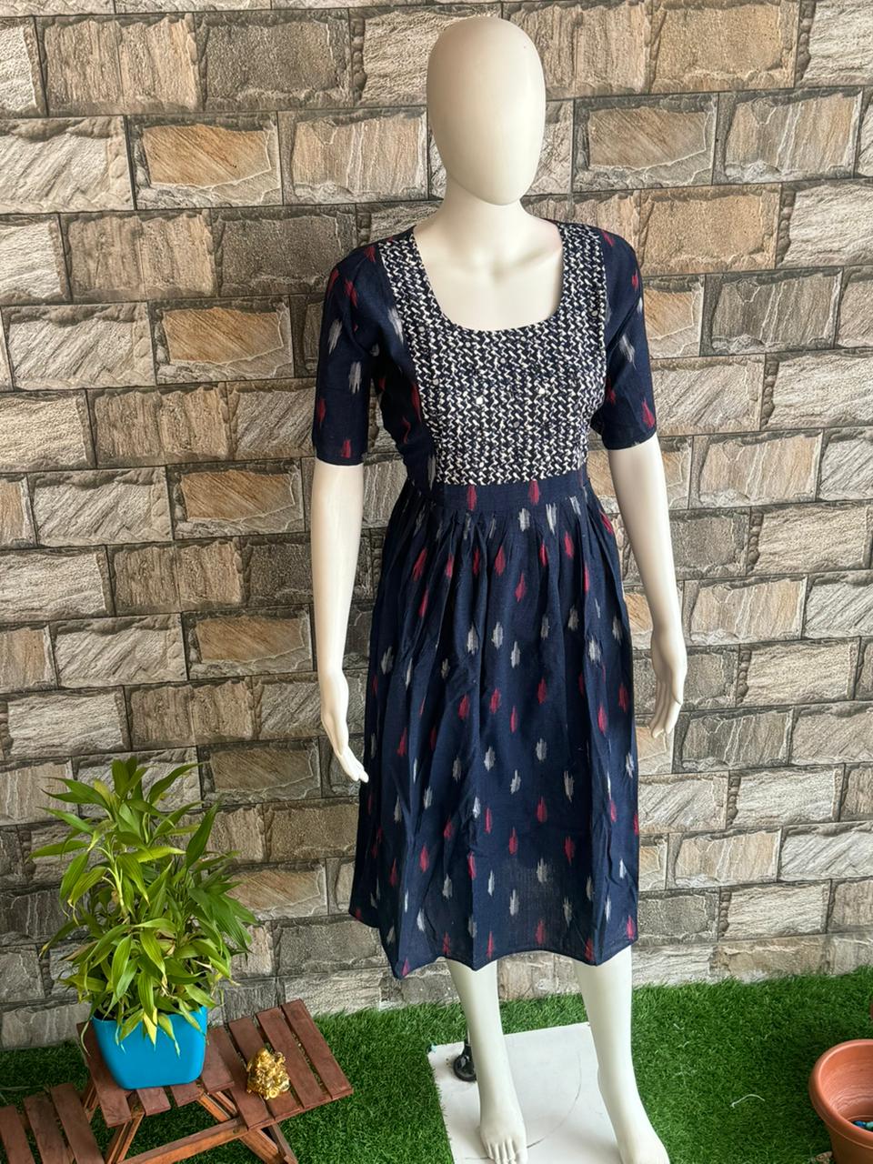 Blue ikkat cotton maxi