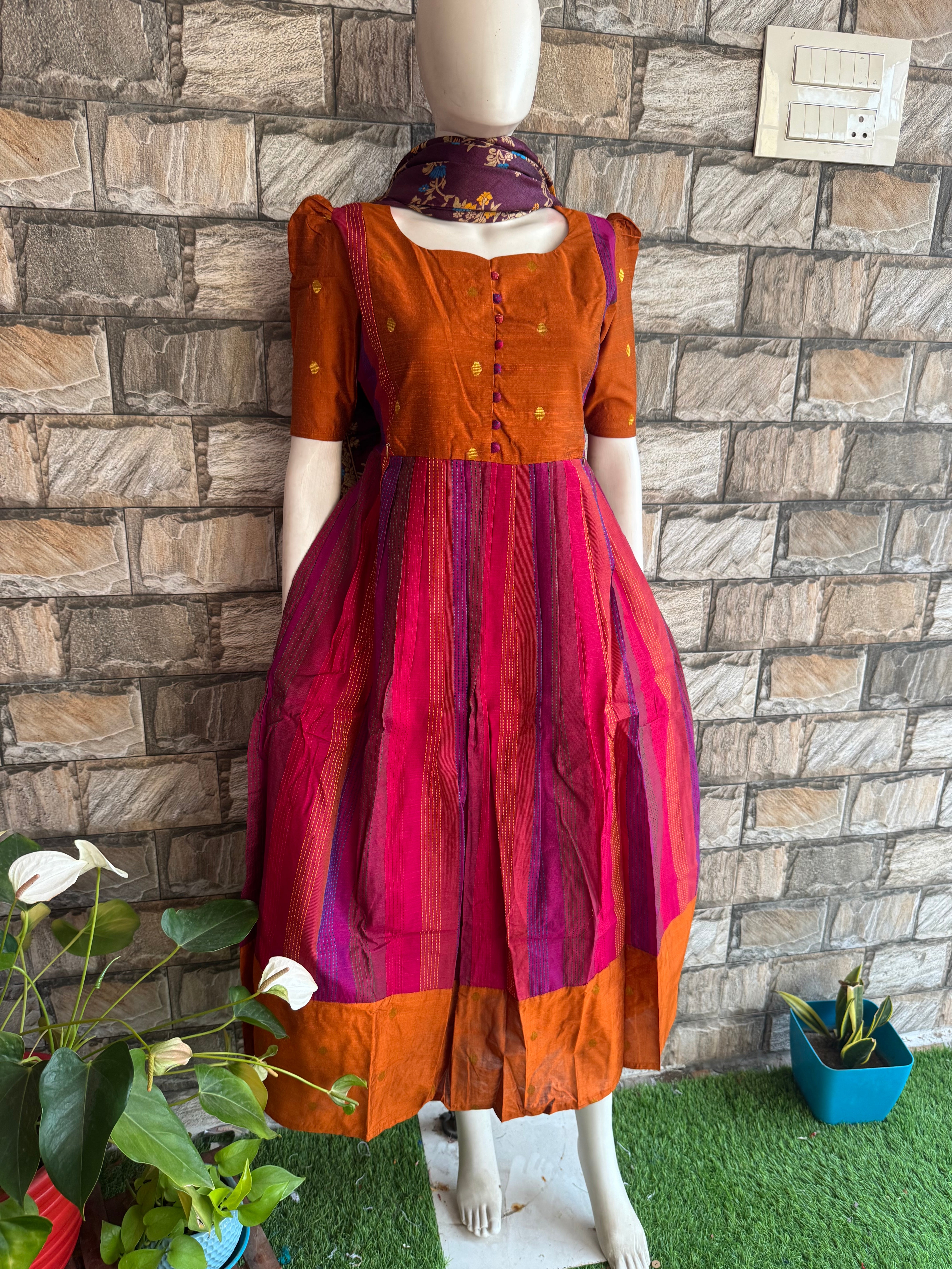 Multi colour Rawsilk Maternity maxi