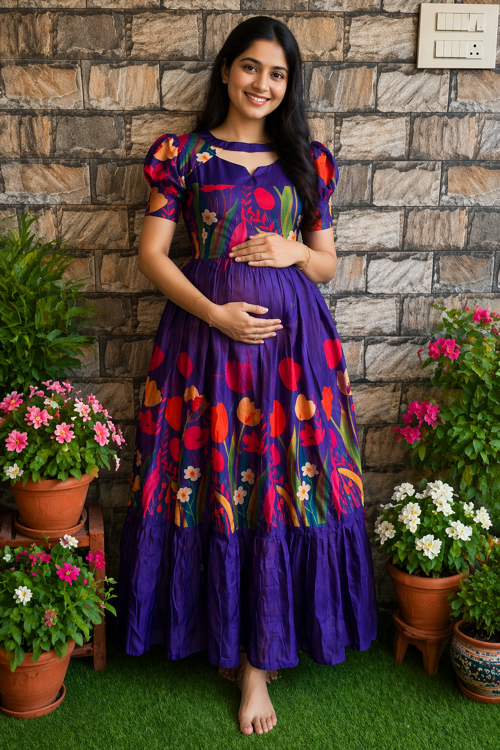 Chanderi Fabric Maternity maxi