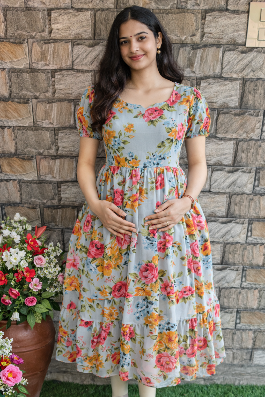 Ice Blue Georgette maternity maxi