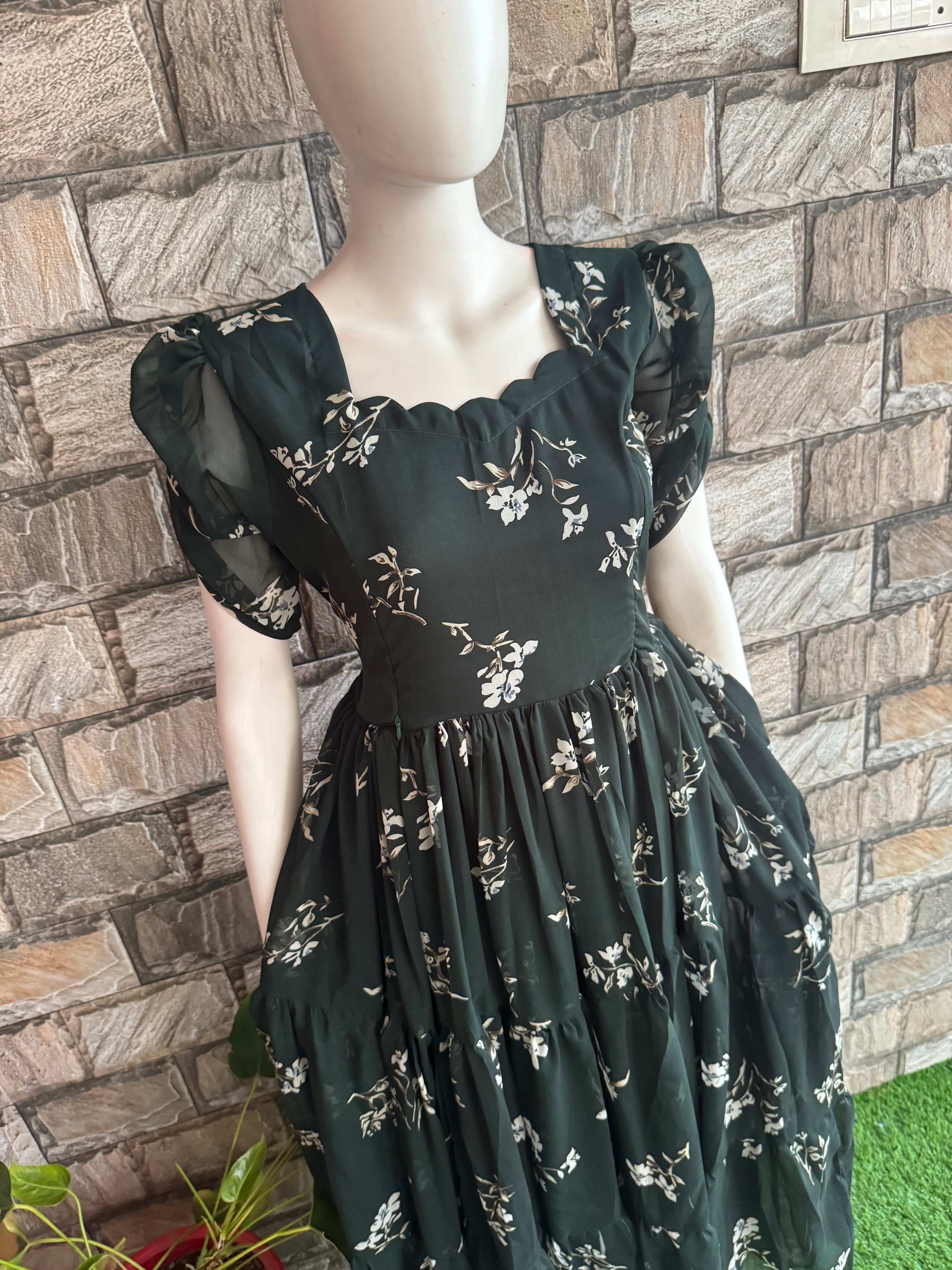Dark Green Georgette Maternity Feeding maxi