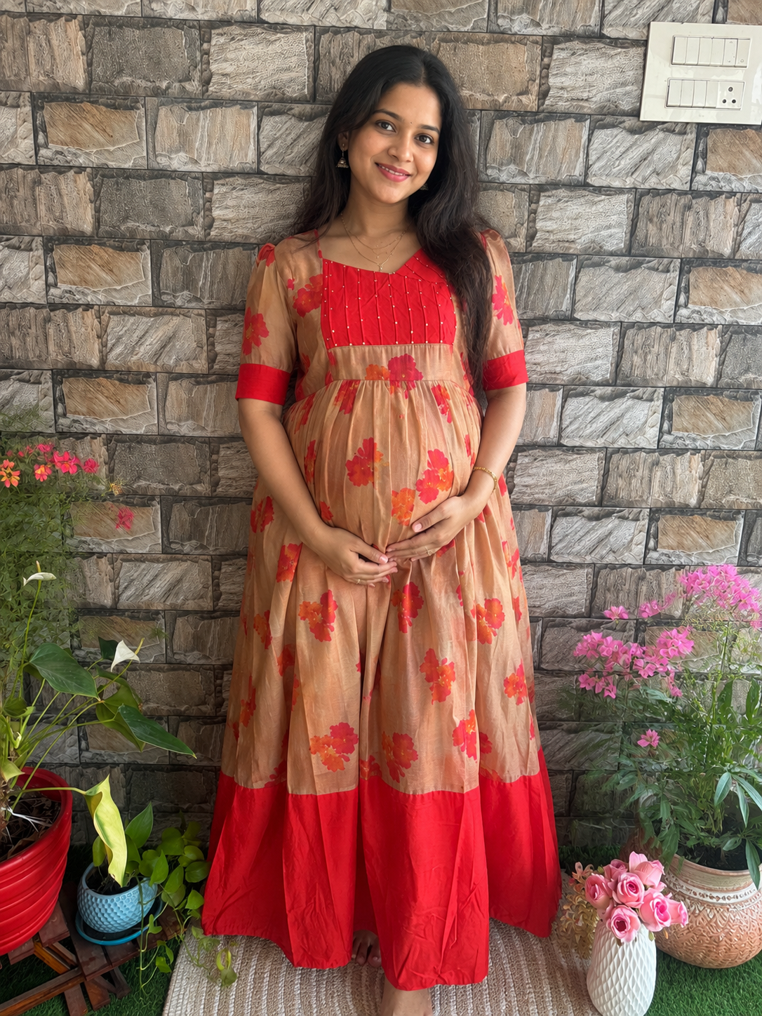 Chanderi mix Tissue silk Maternity maxi