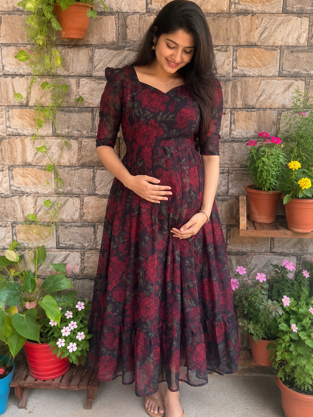 Black Georgette Maternity Maxi