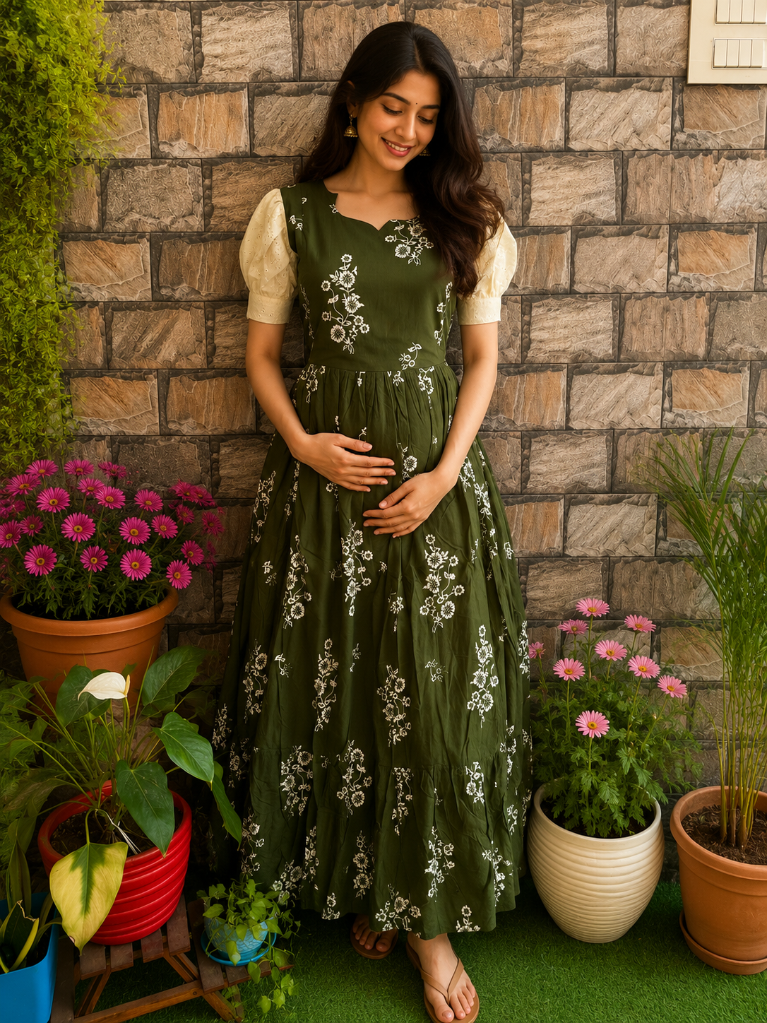 Bottle Green soft cotton Maternity maxi