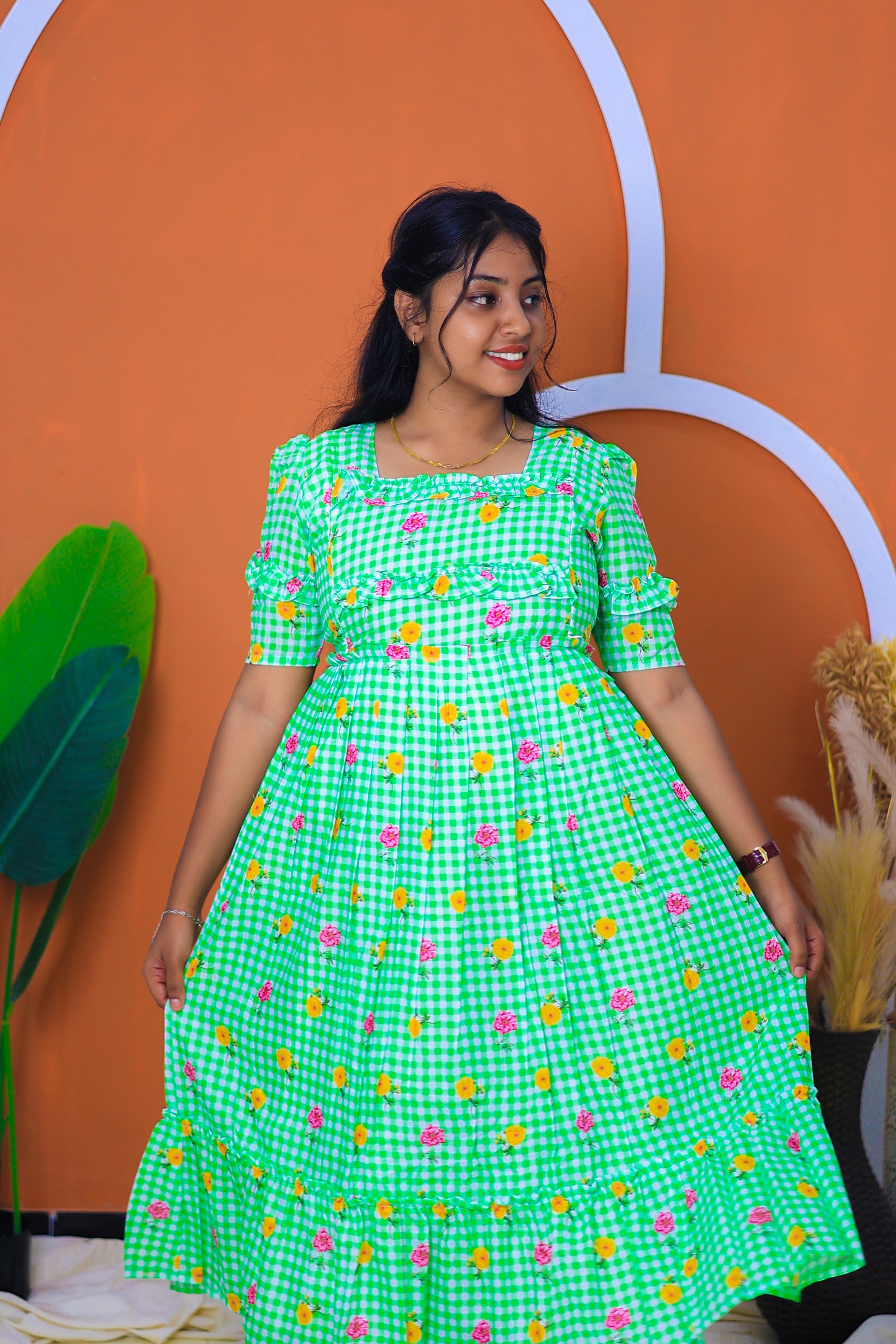 Mul chanderi cotton Maternity Feeding maxi - Parrot